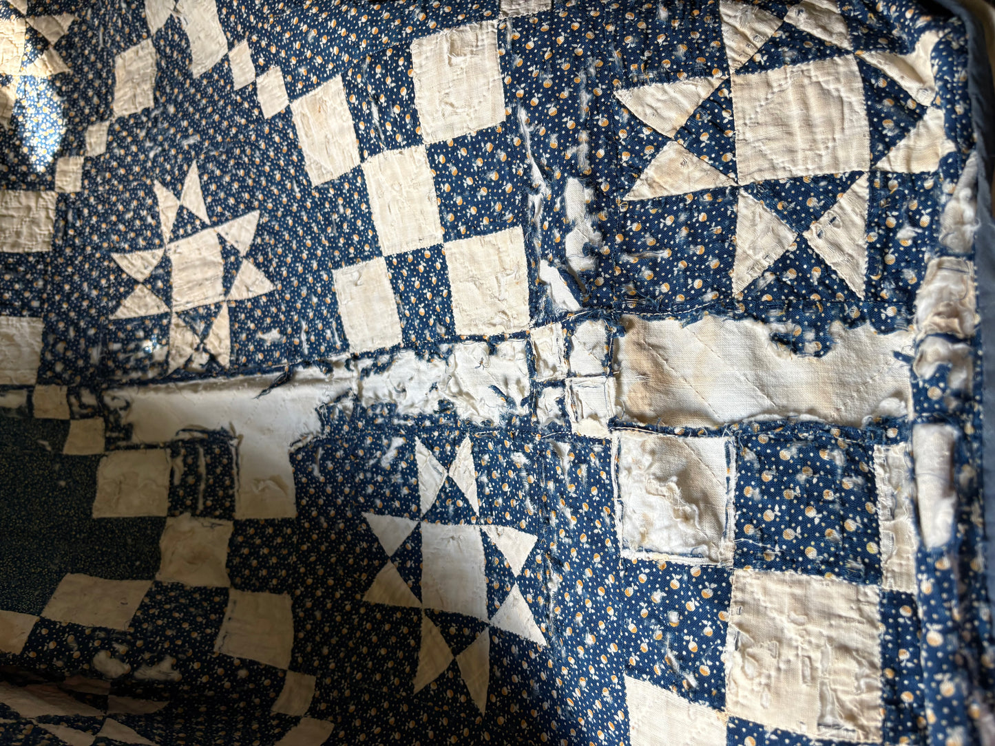 Early Antique star pattern quilt | indigo blue