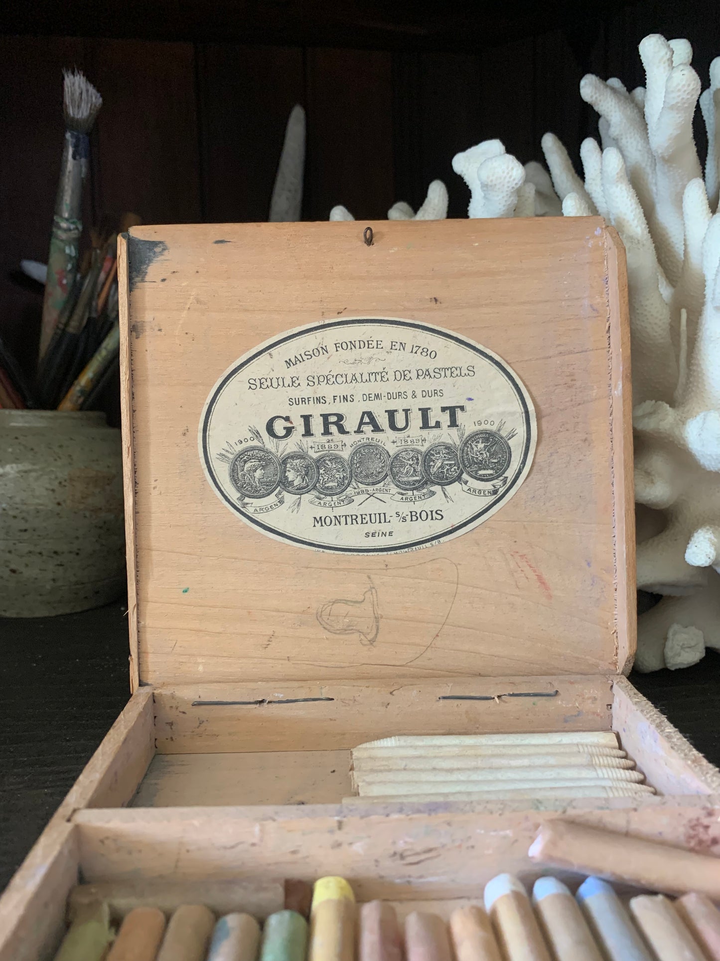Antique French pastels in box