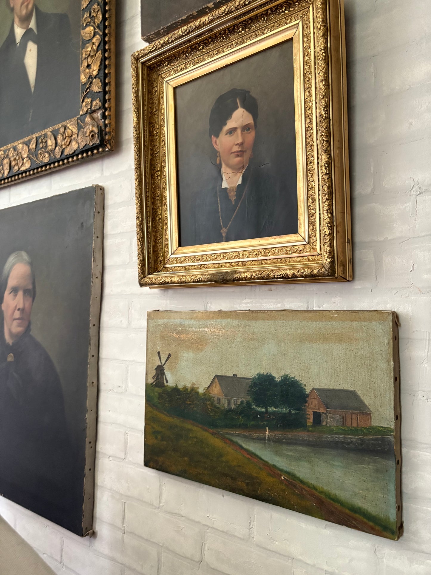 Antique landscape oil painting on canvas