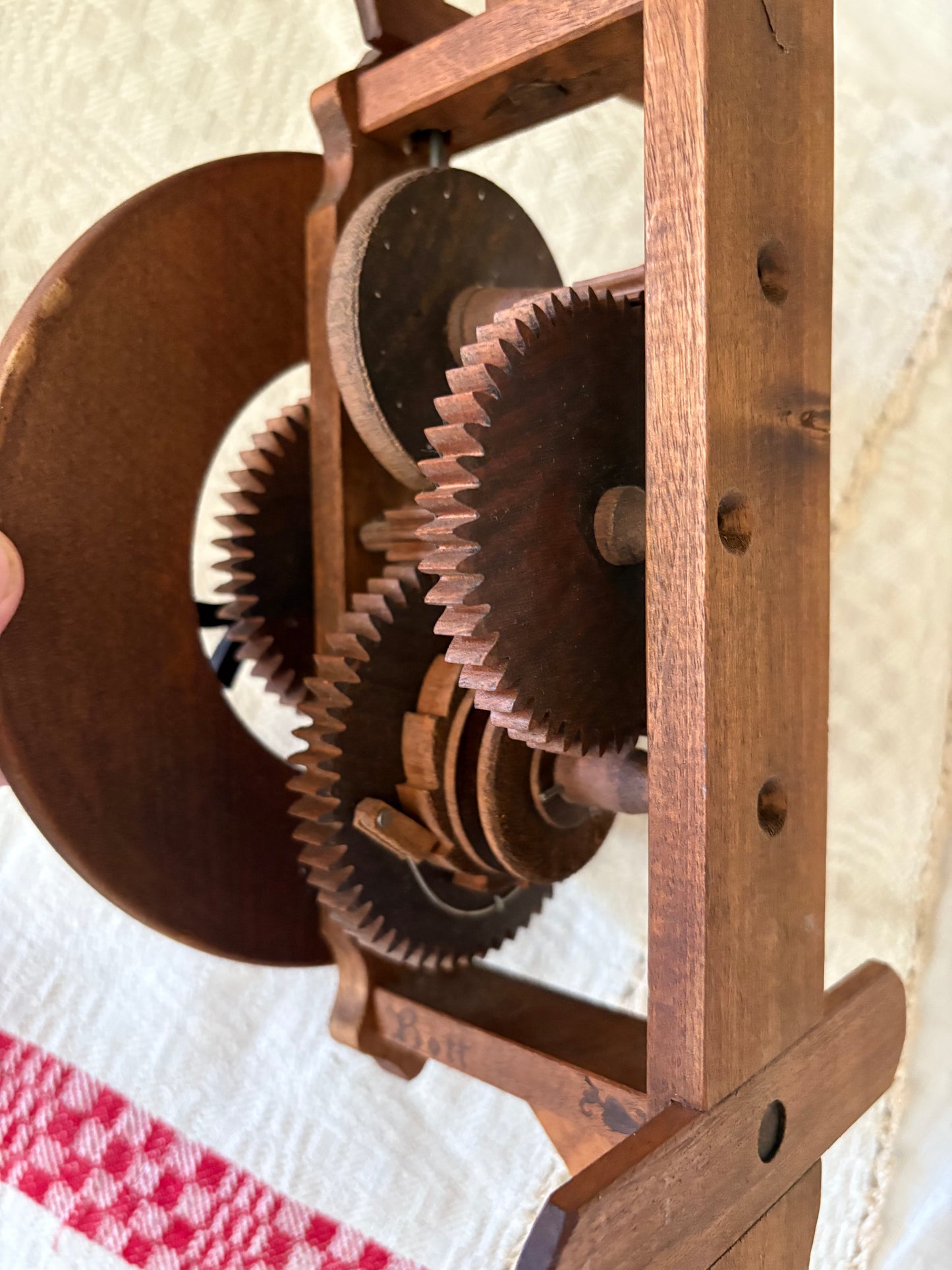 Vintage folk art wooden clock by “BOTT”