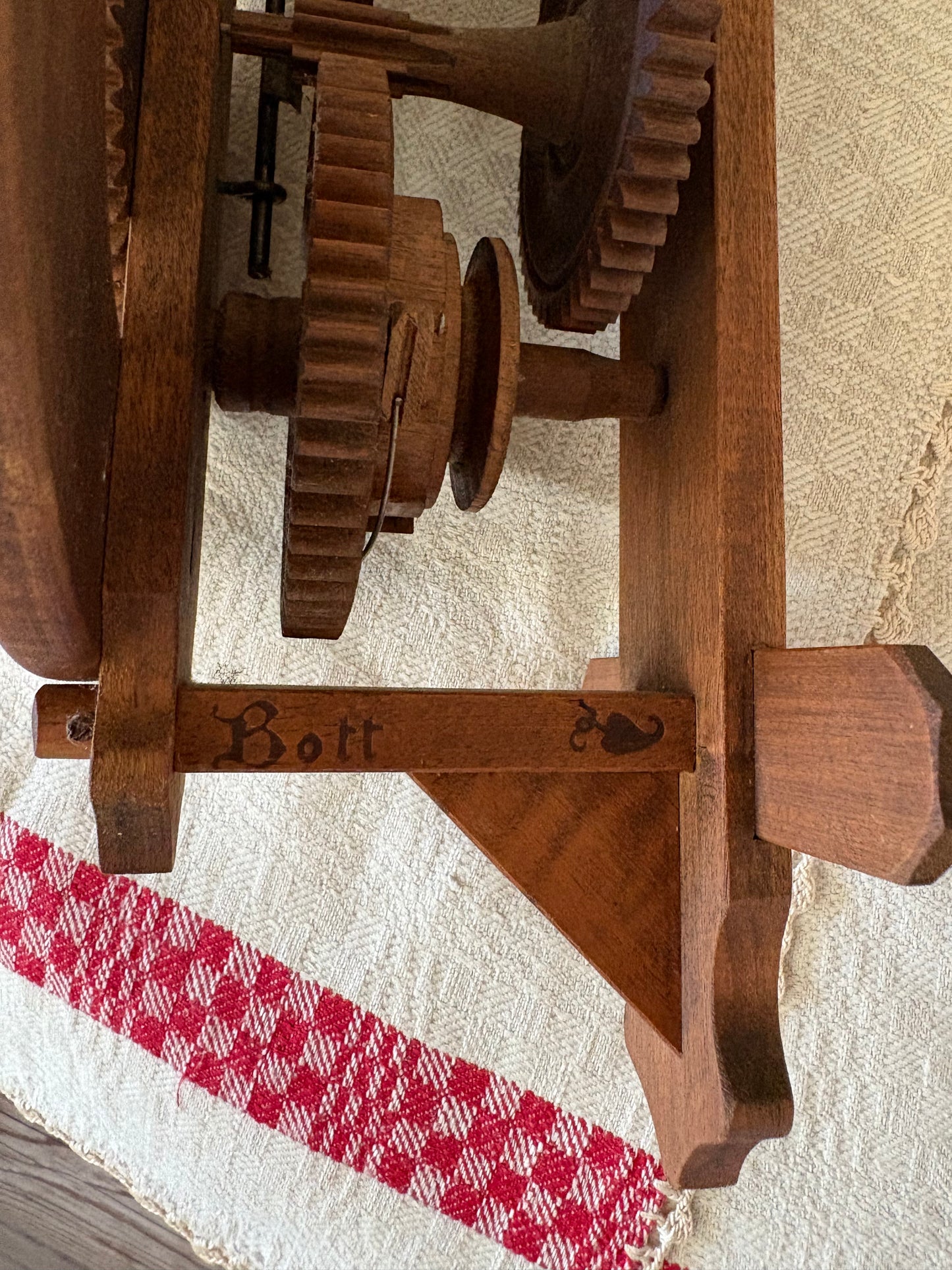 Vintage folk art wooden clock by “BOTT”