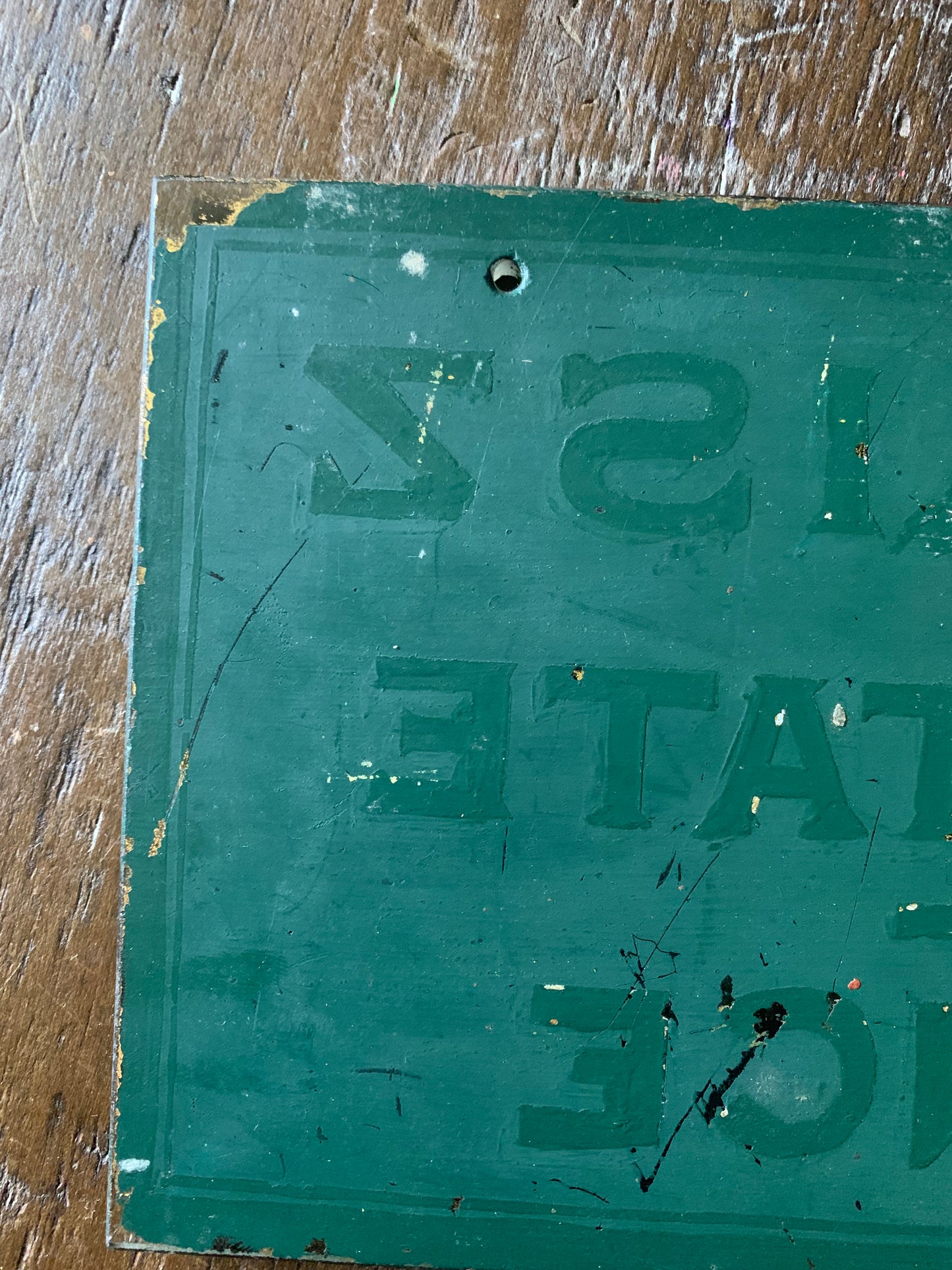 Antique painted glass trade sign| green & gilt