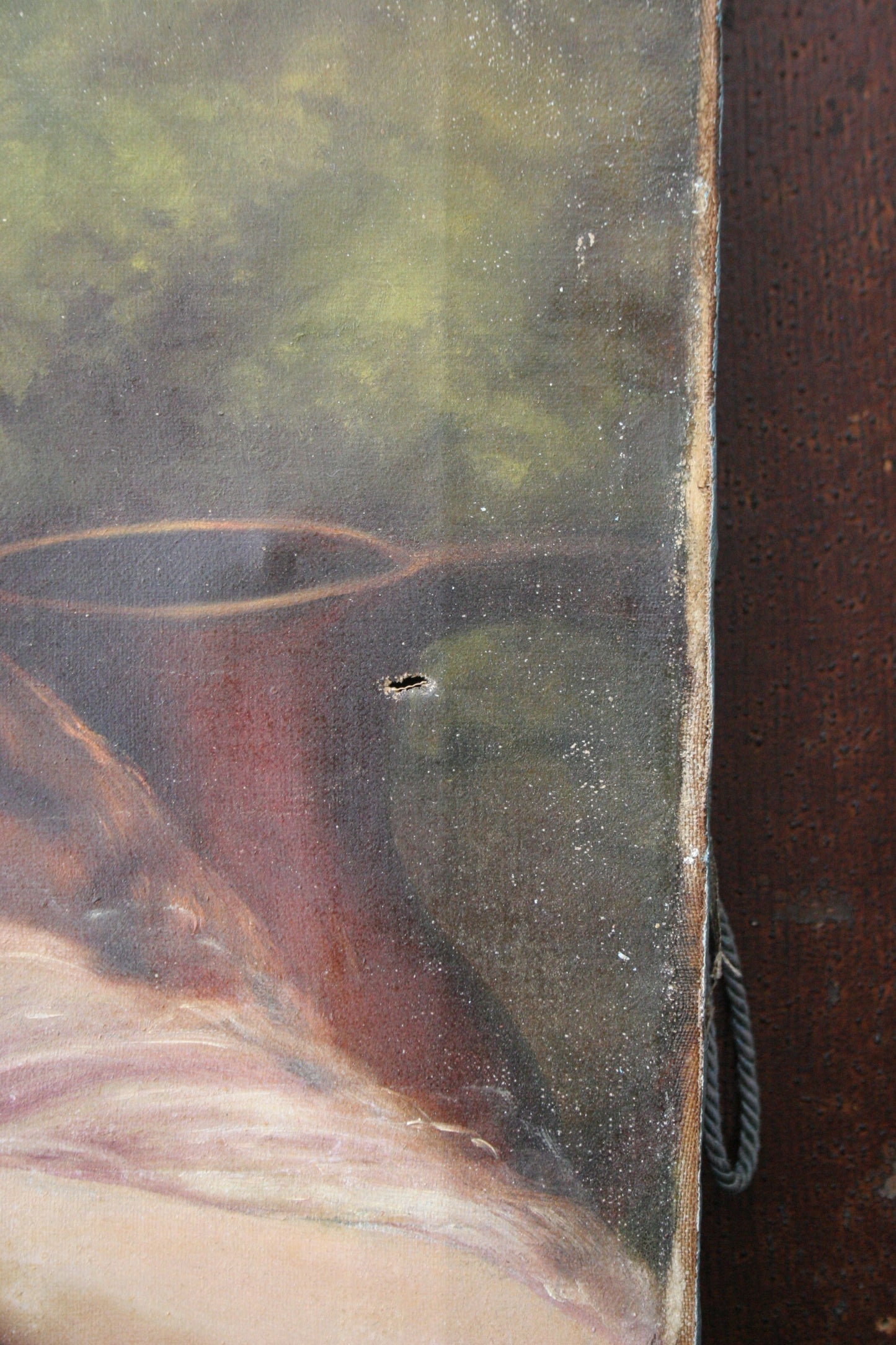 Antique portrait painting of woman on canvas