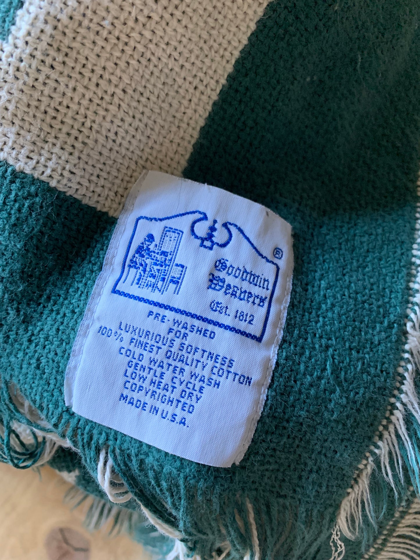 Vintage green and white throw blanket