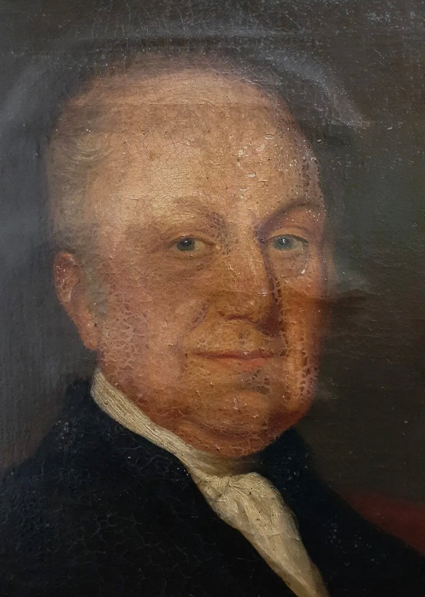 Antique large portrait painting of gentleman on canvas in frame