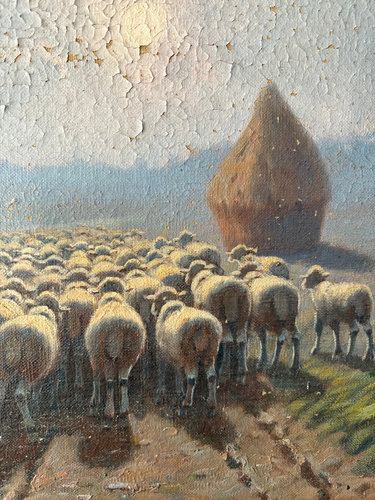 Antique signed 1919 sheep painting