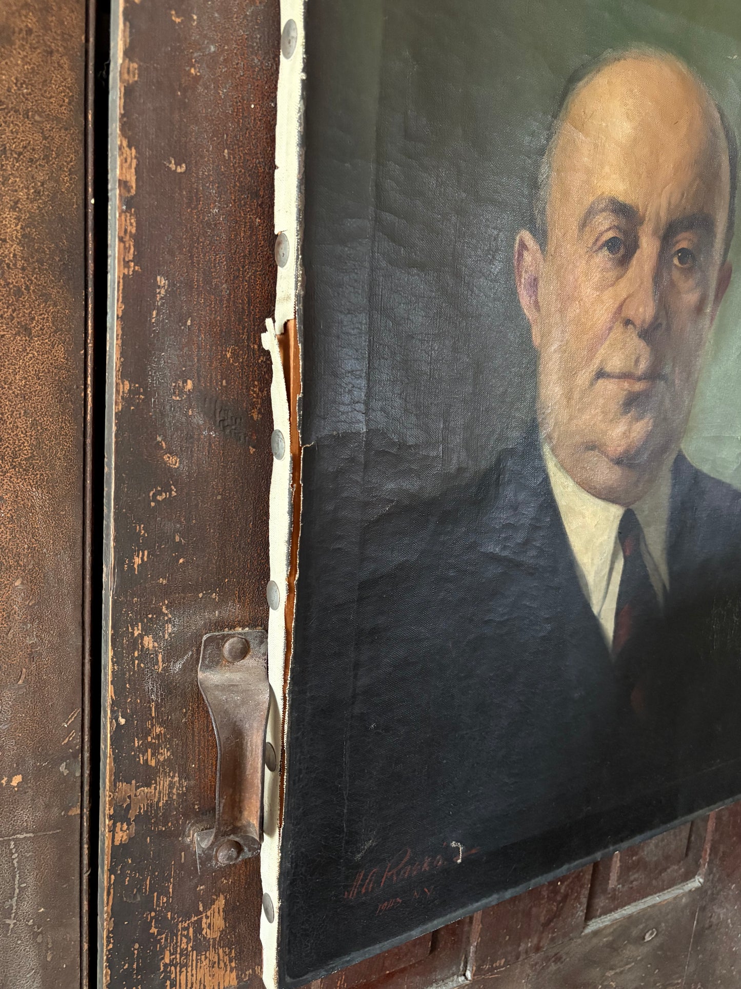 Vintage portrait painting of man on canvas