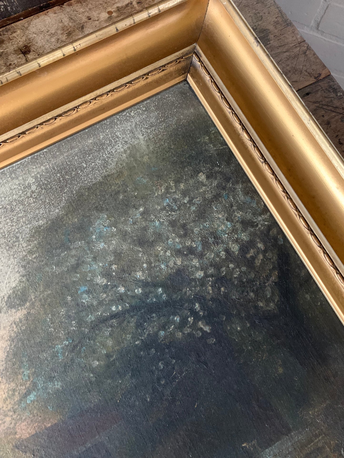 Antique large landscape oil painting on canvas| dog & sheep in pasture