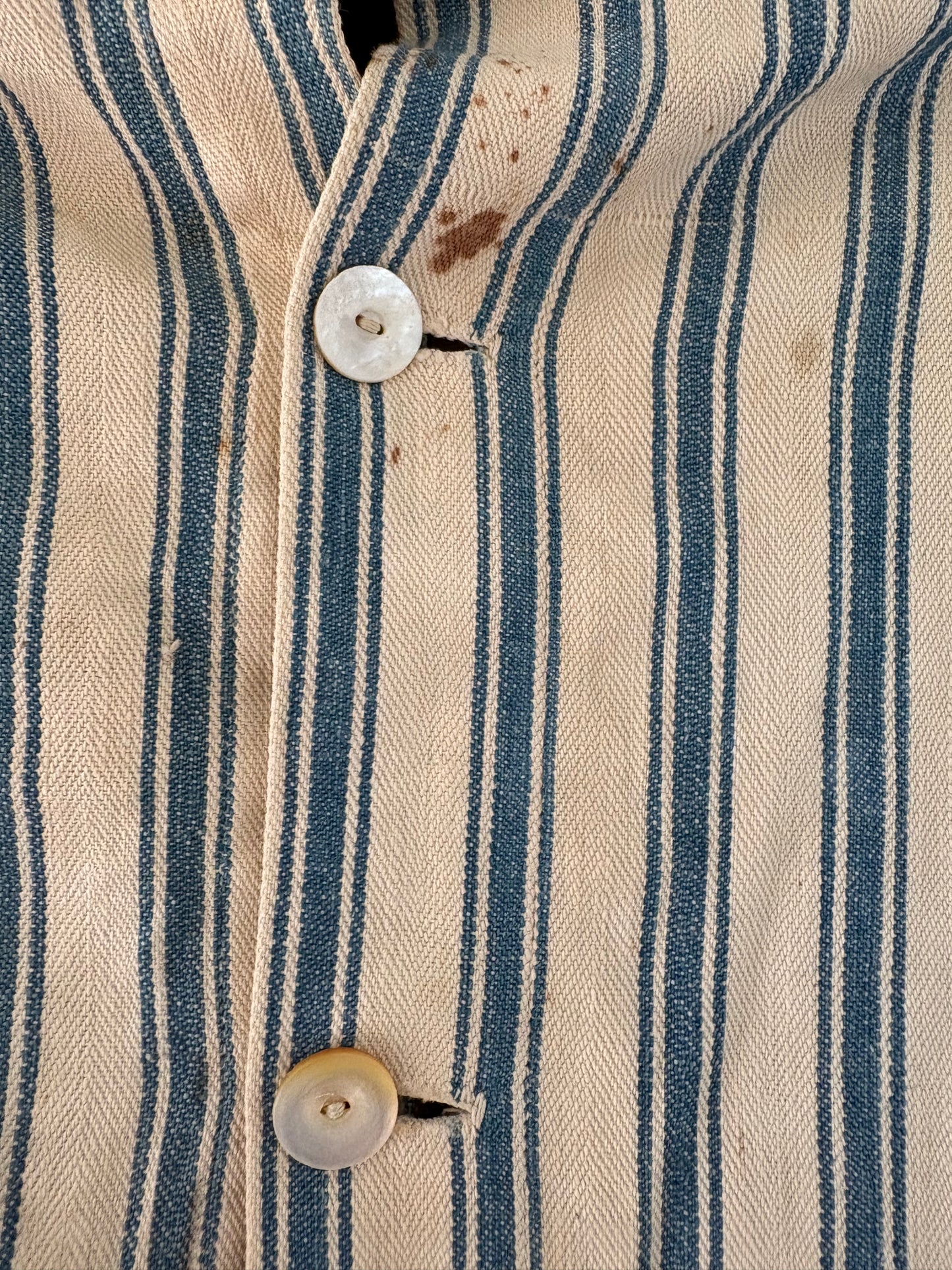 Antique primitive dress apron | blue stripe ticking