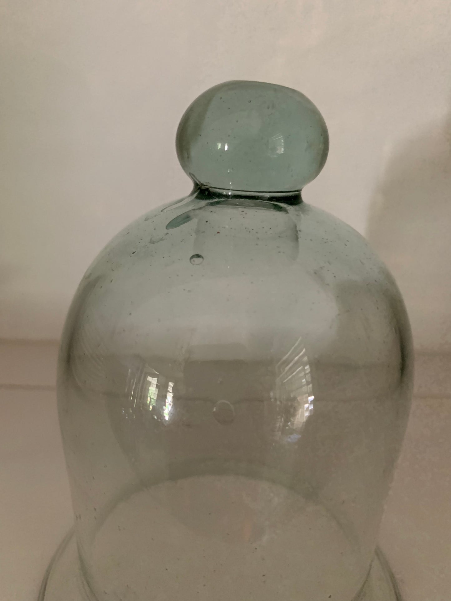 Antique French green blown glass cloche