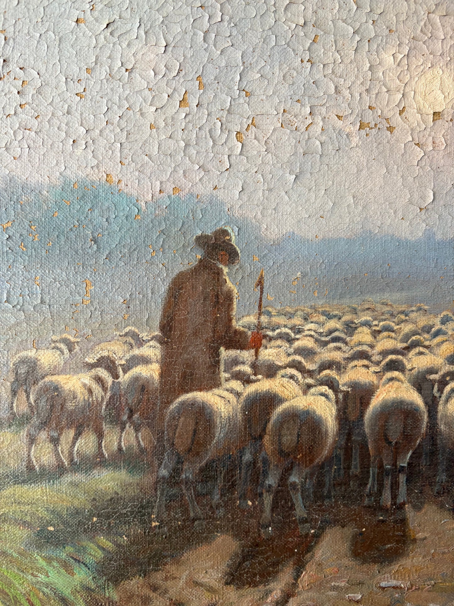 Antique signed 1919 sheep painting