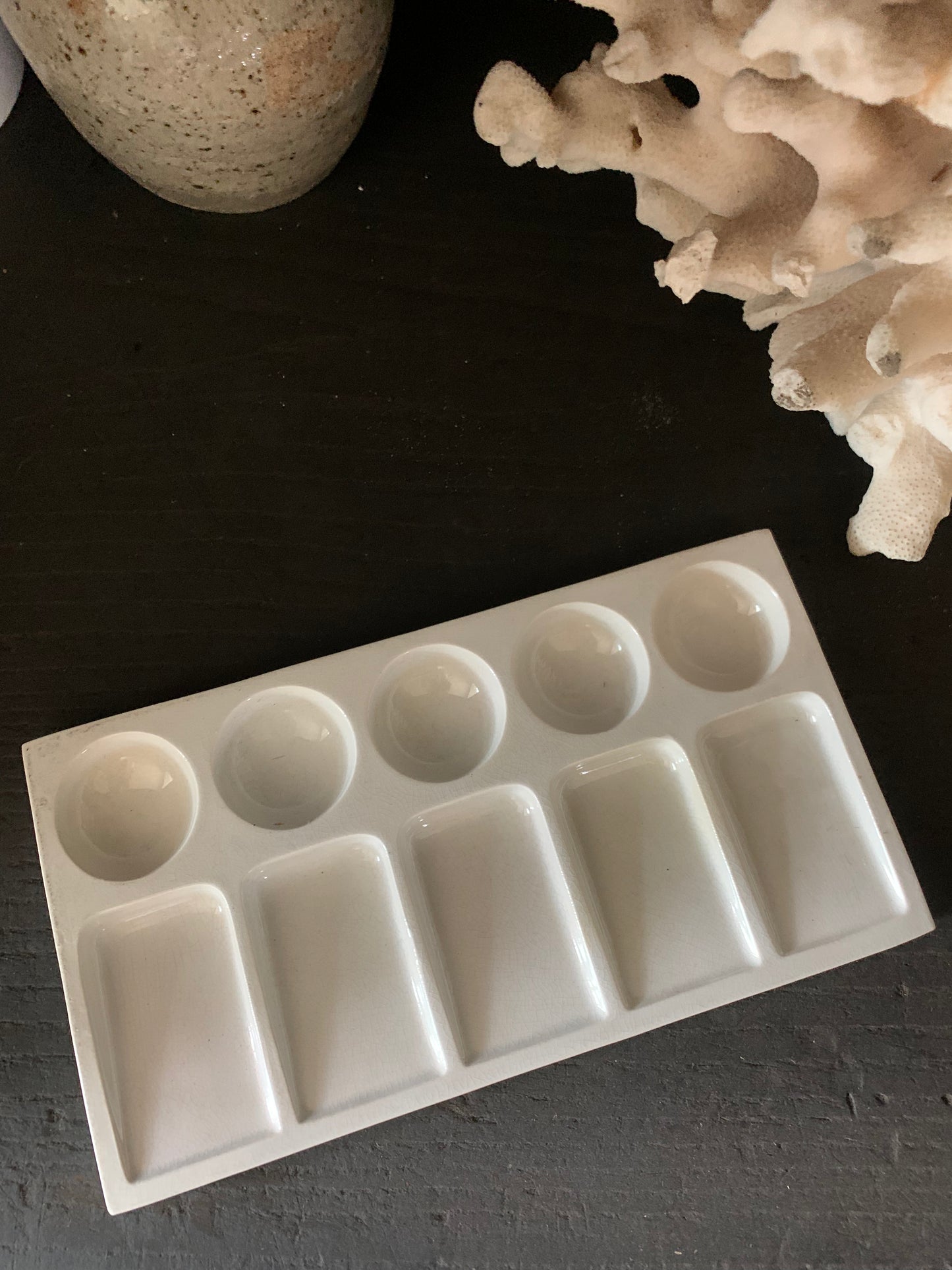 Vintage white stoneware artist paint pallet