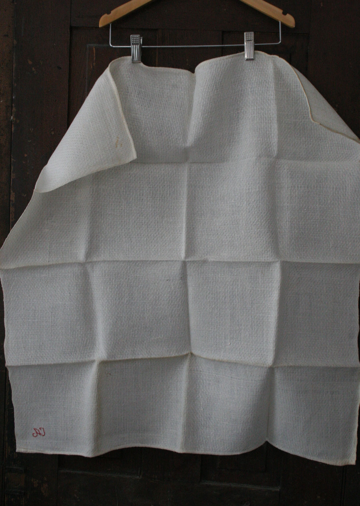 Antique French red monogram tea towel