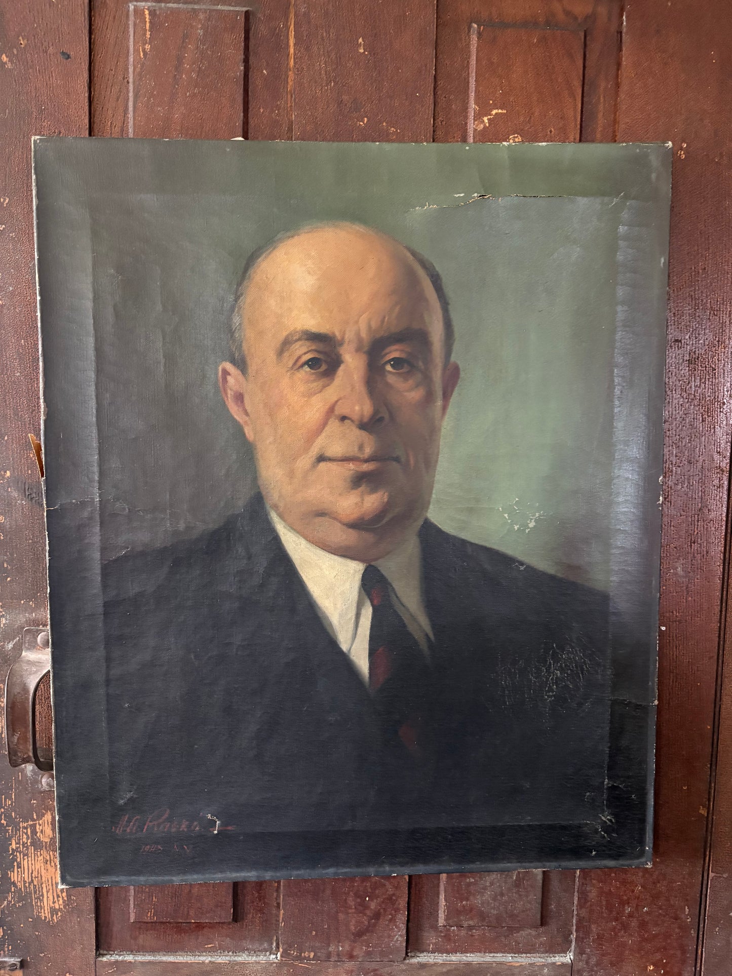 Vintage portrait painting of man on canvas