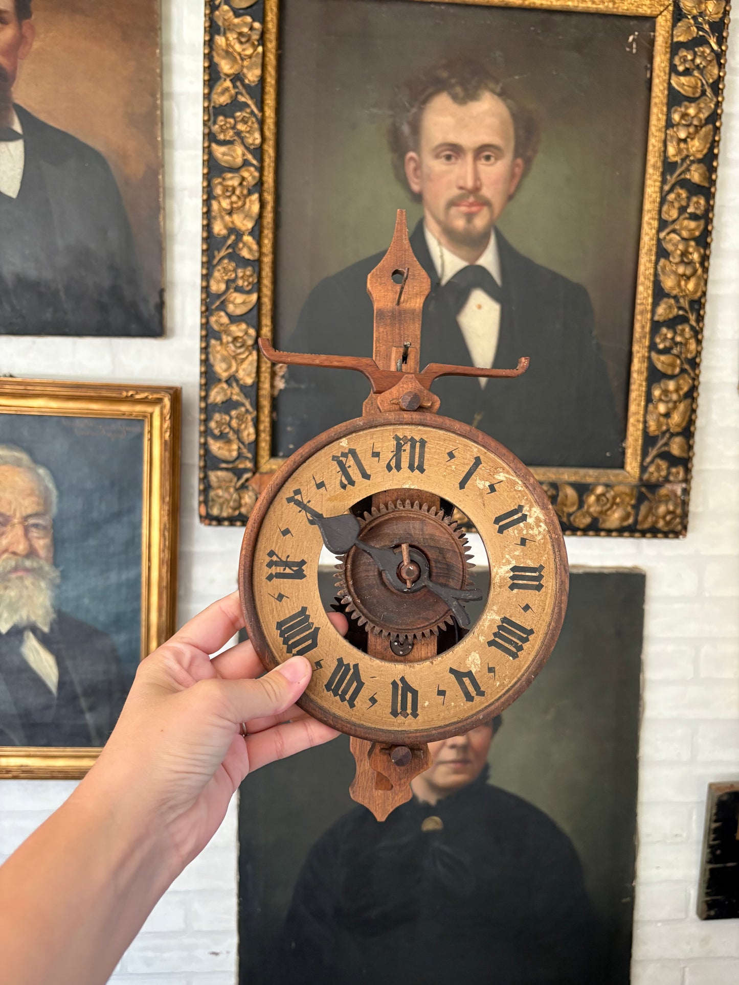 Vintage folk art wooden clock by “BOTT”