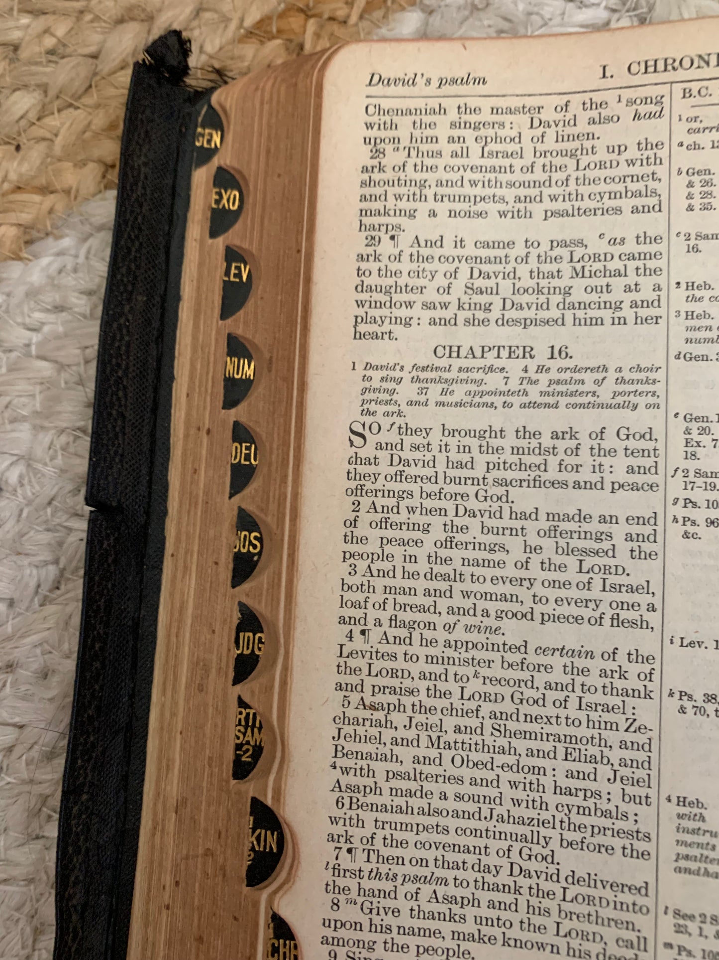 Vintage leather tabbed bible with pressed flower
