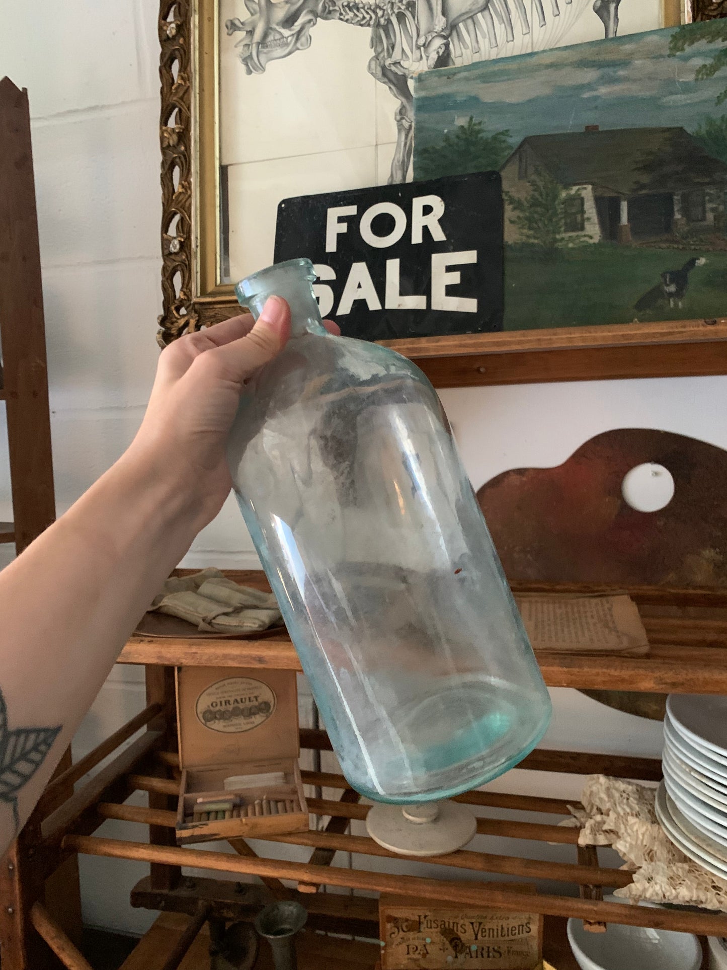 Antique large aqua bottle