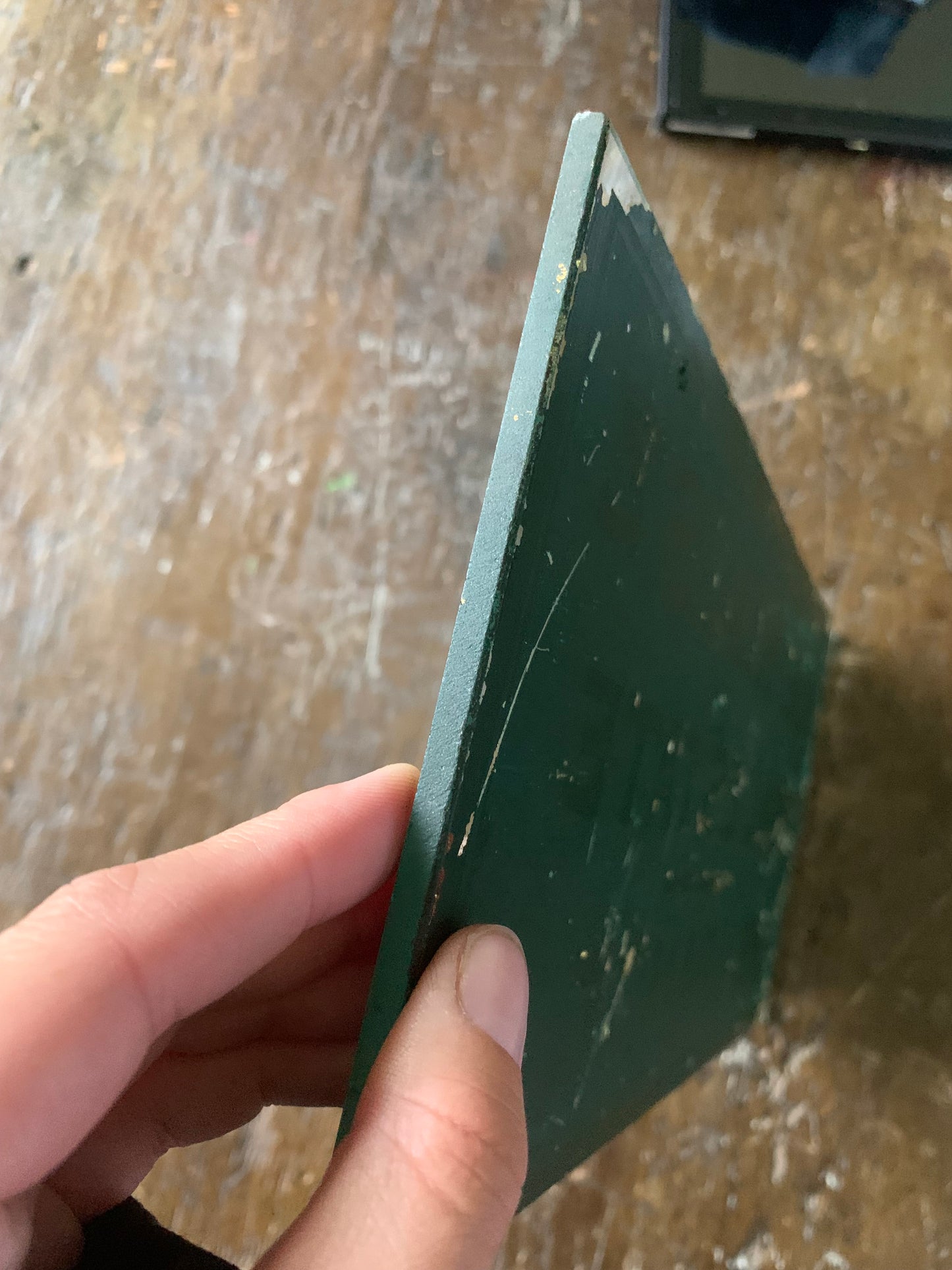 Antique painted glass trade sign| green & gilt
