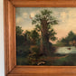 Large antique landscape painting on canvas in frame