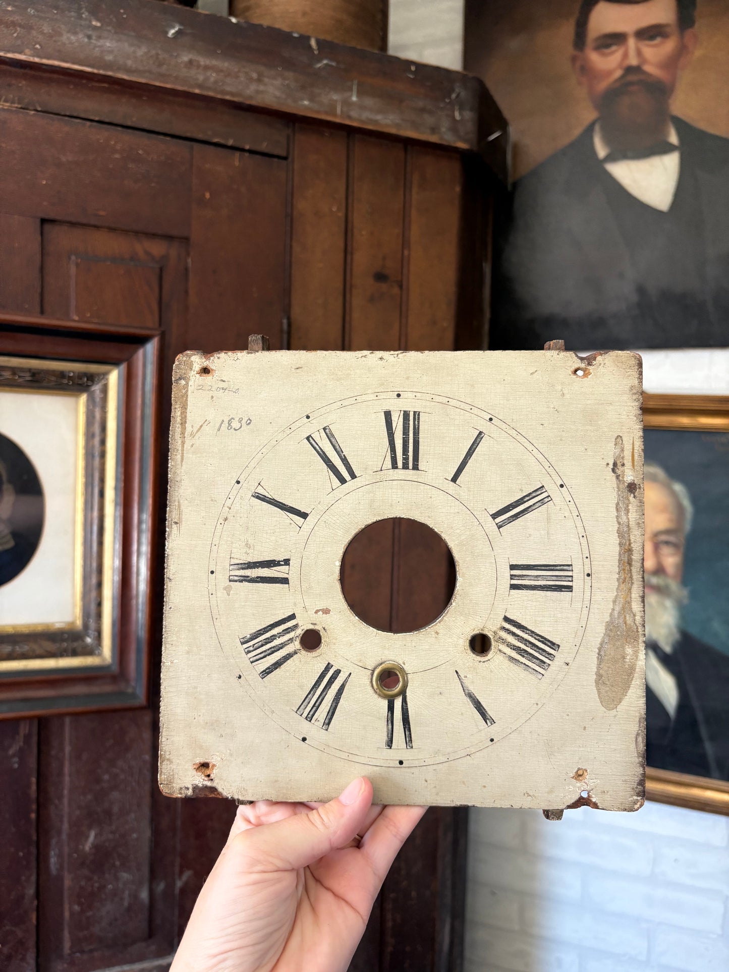 Early wooden clock face