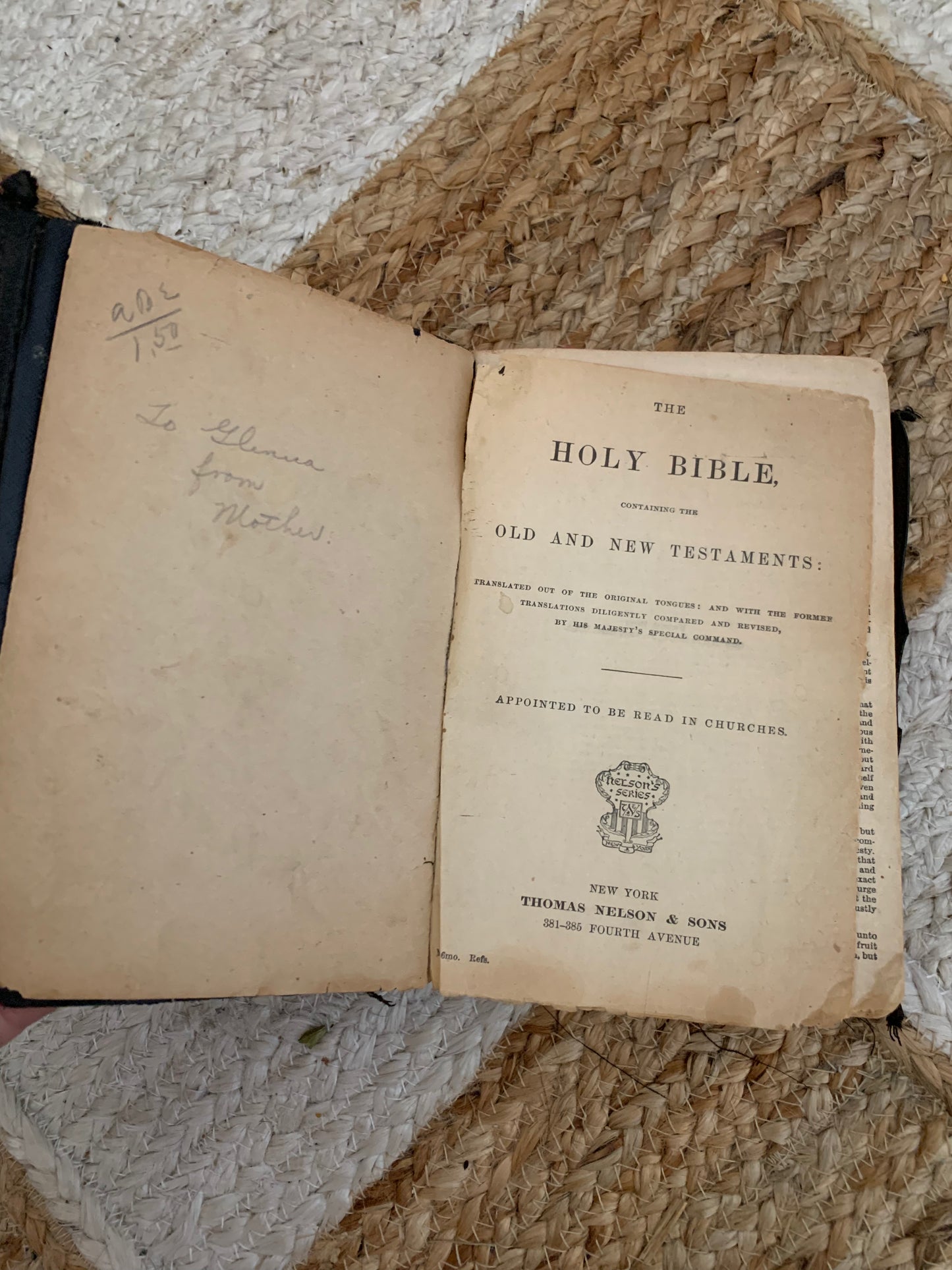 Vintage leather tabbed bible with pressed flower