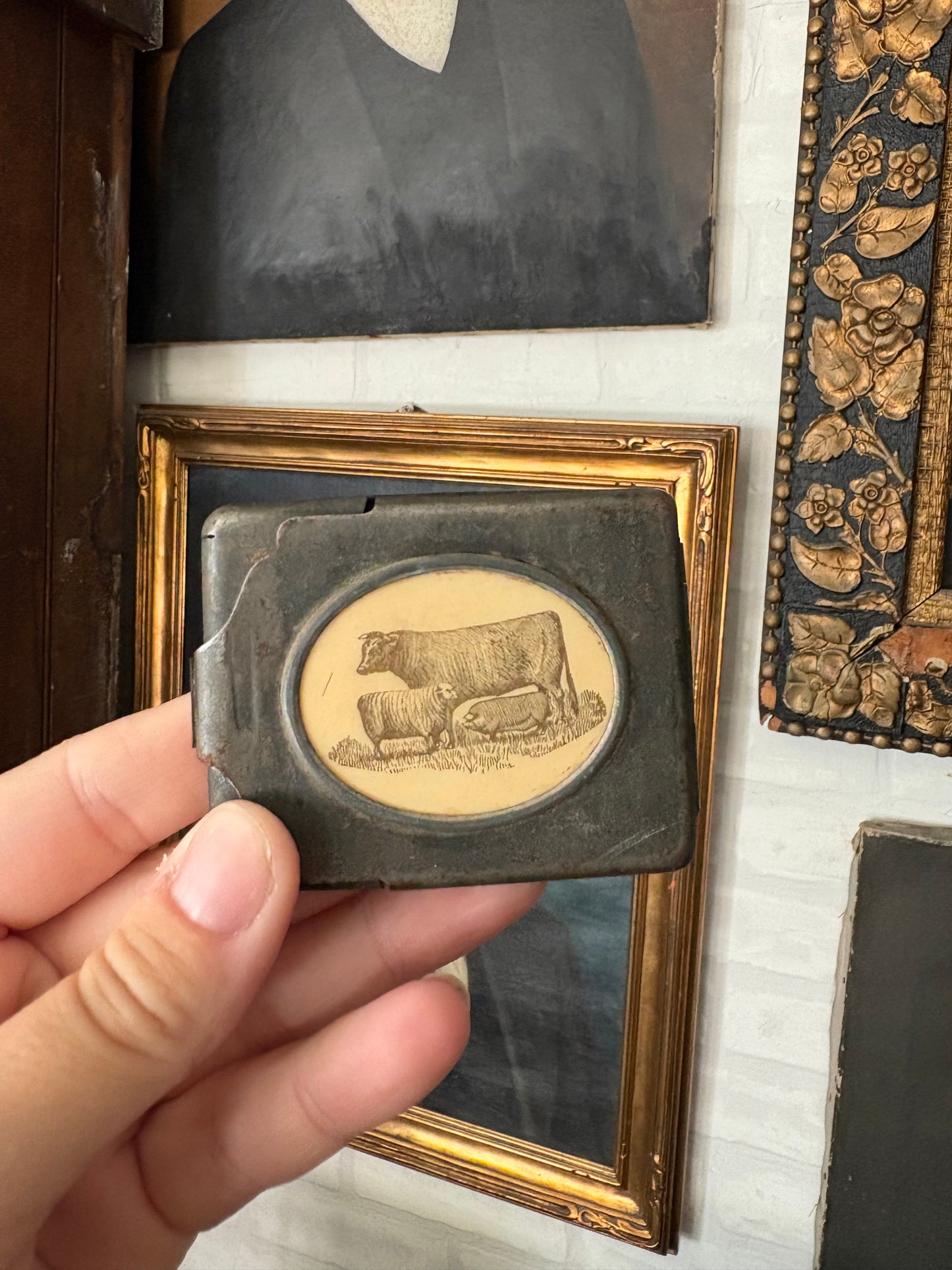 Antique 1800s rare livestock matchbox holder
