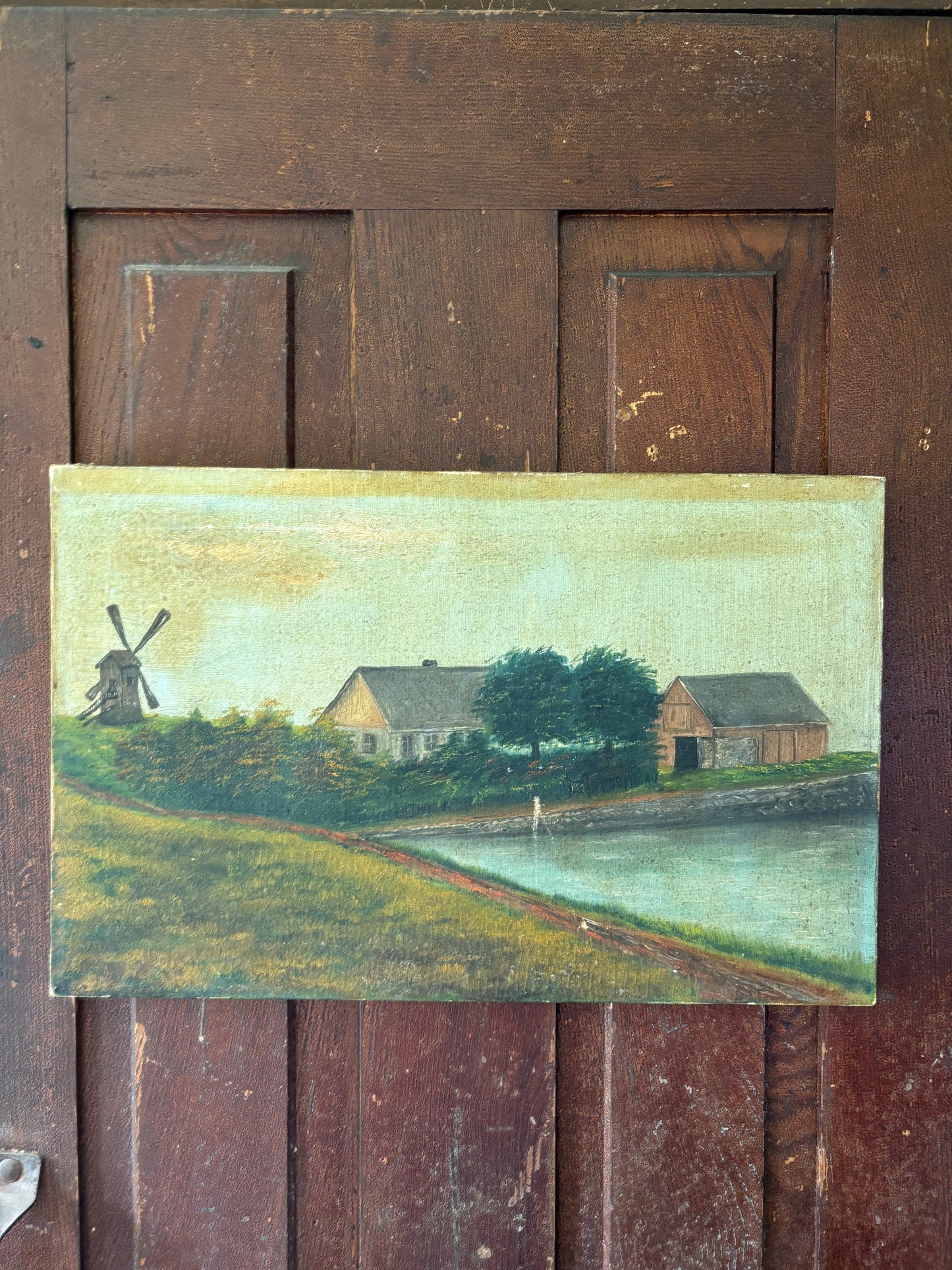 Antique landscape oil painting on canvas