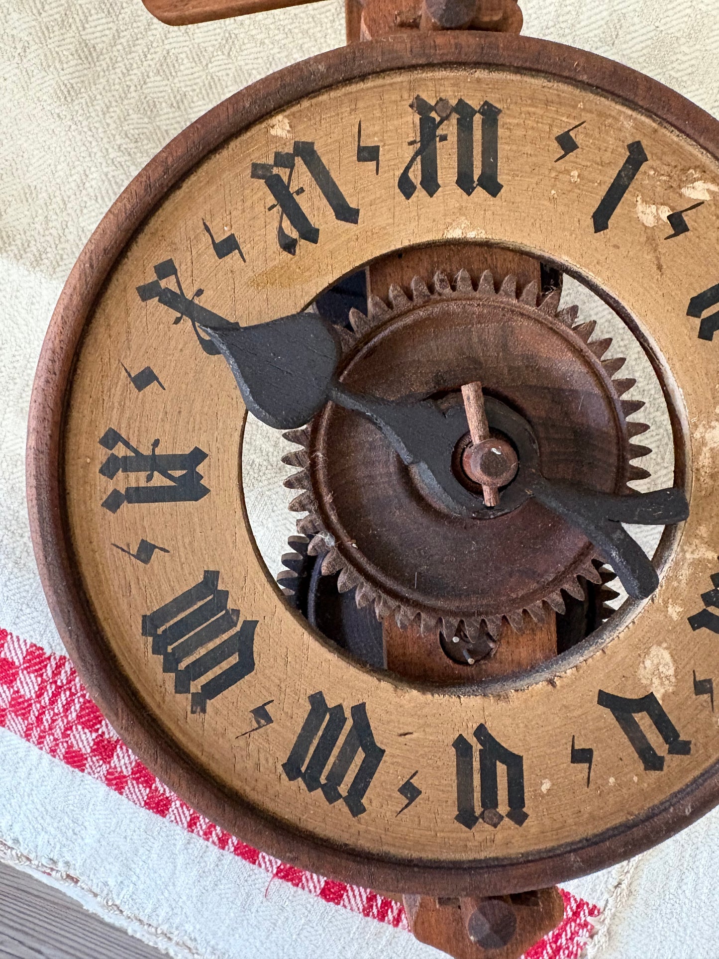 Vintage folk art wooden clock by “BOTT”