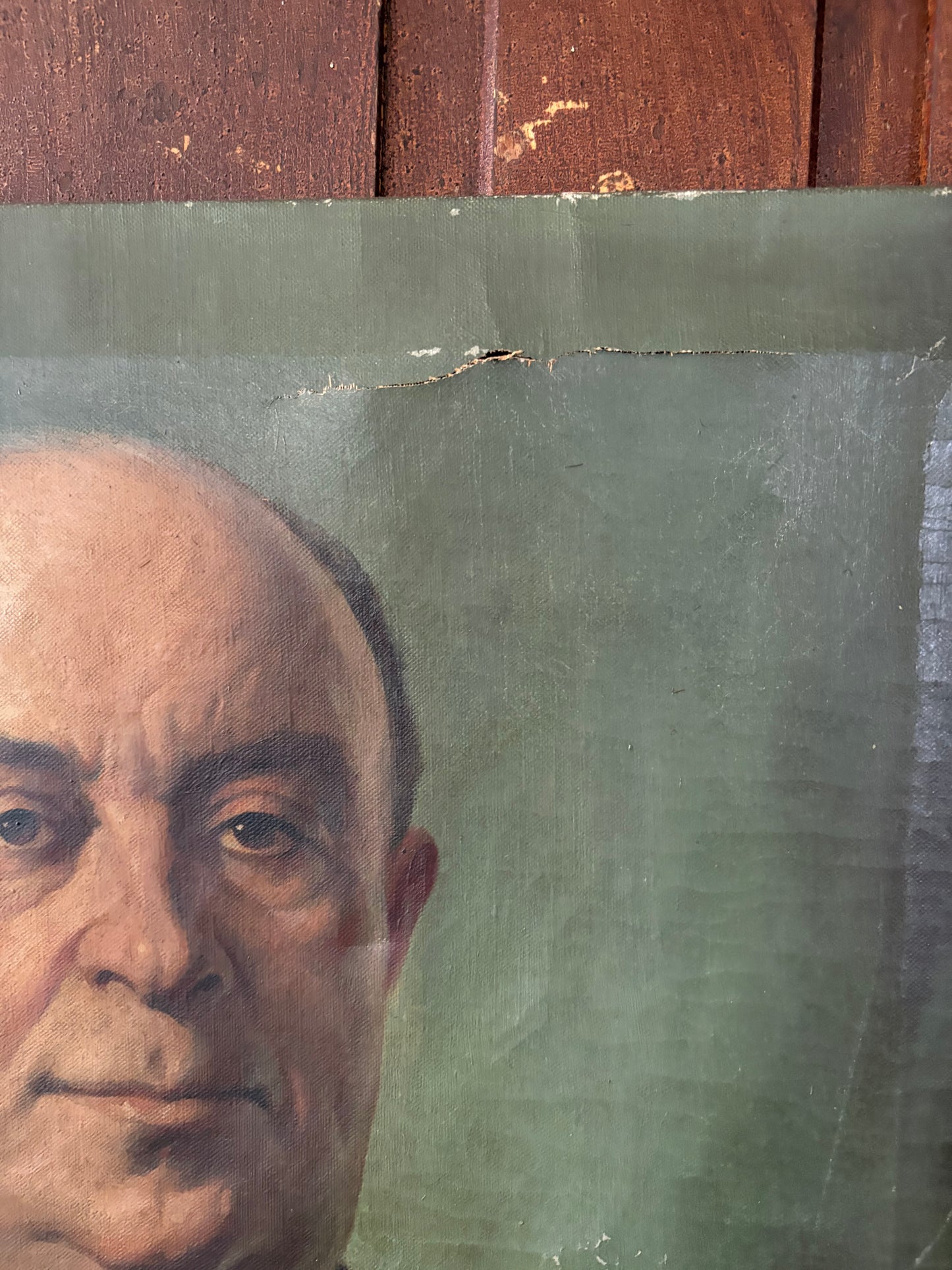 Vintage portrait painting of man on canvas