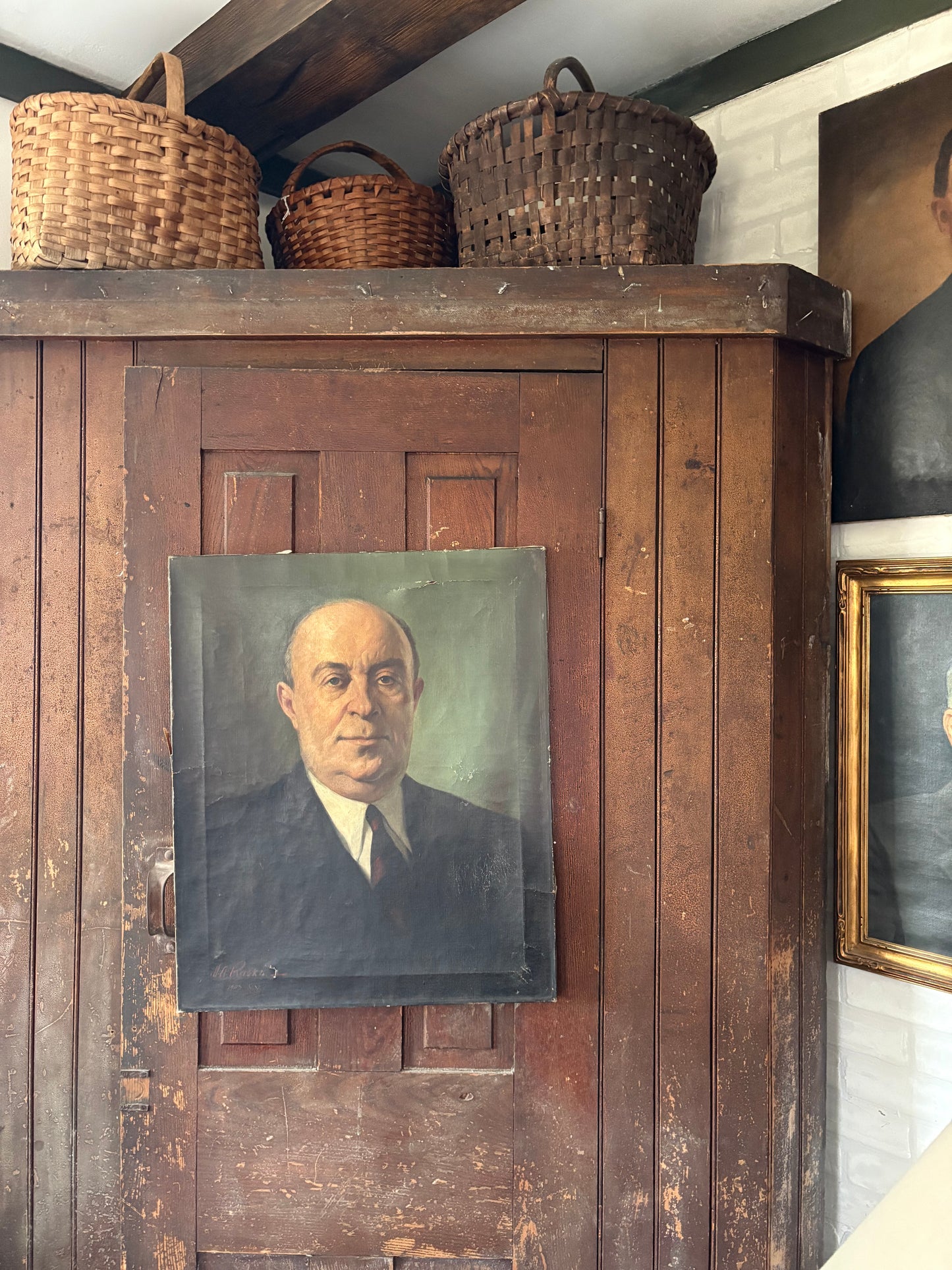 Vintage portrait painting of man on canvas