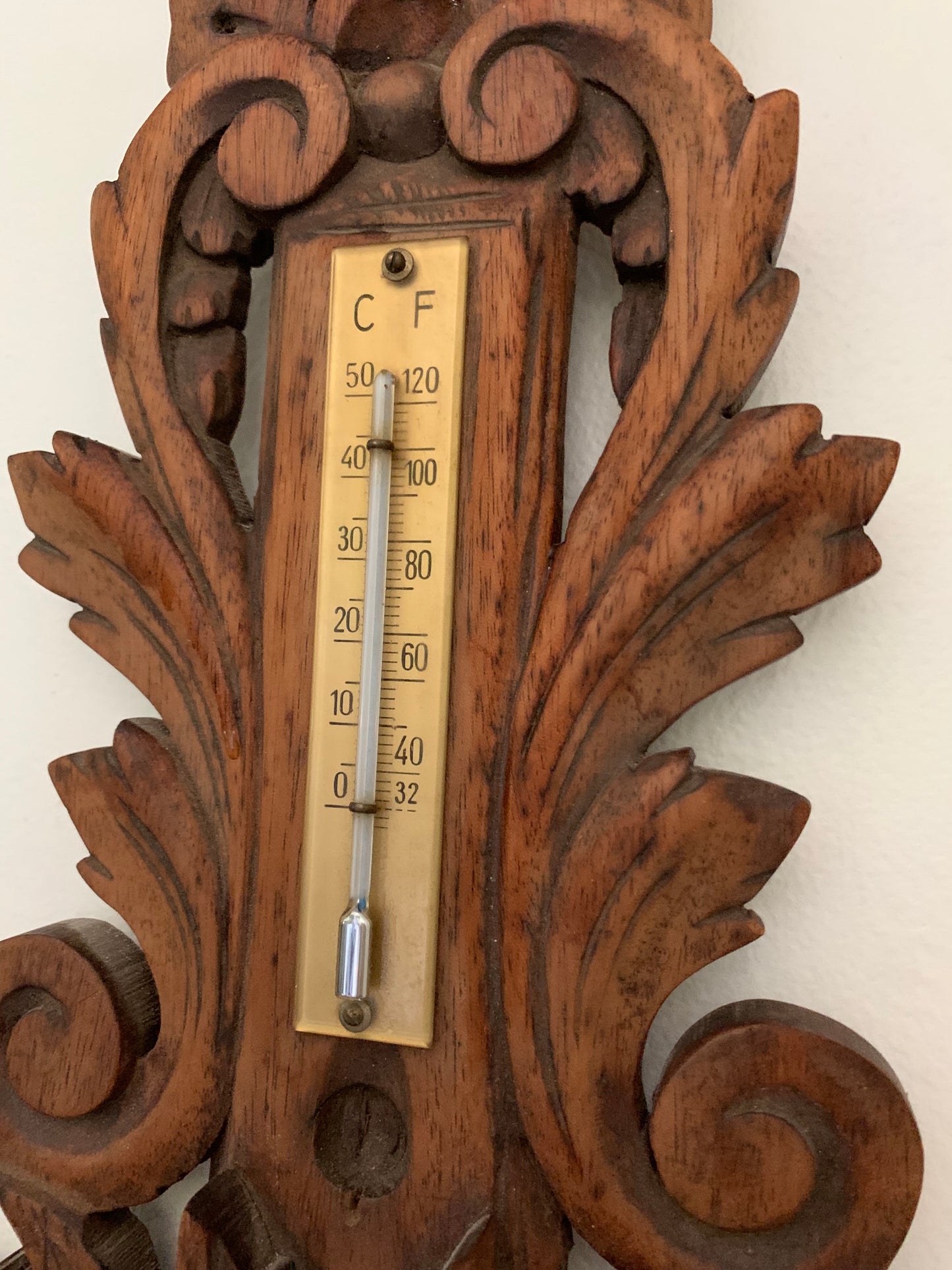 Antique French hand carved wood barometer