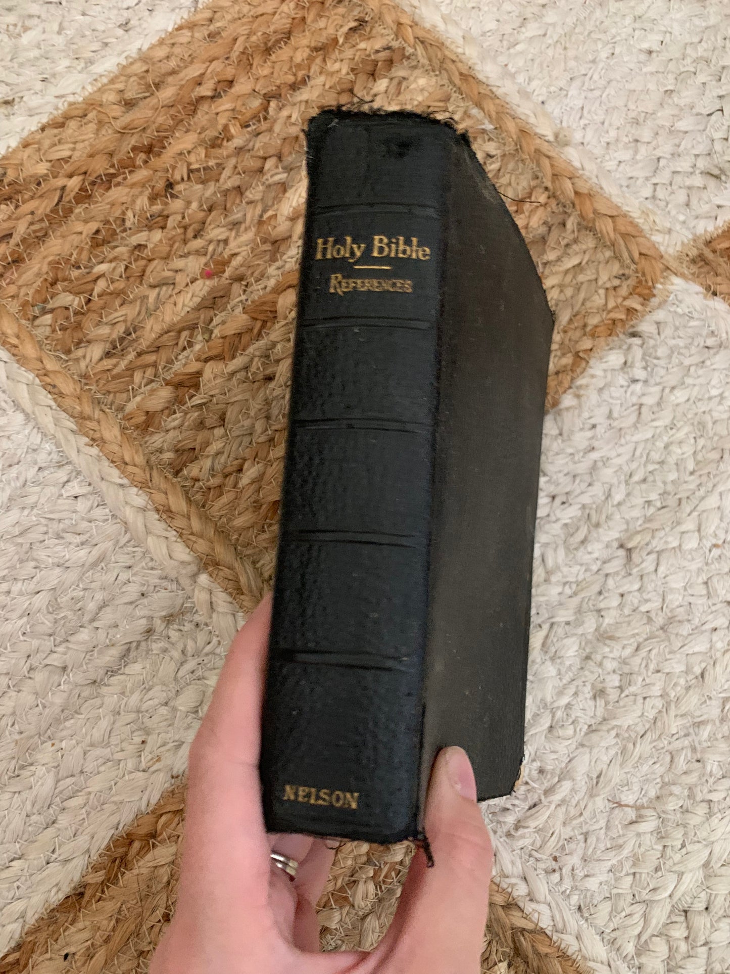 Vintage leather tabbed bible with pressed flower