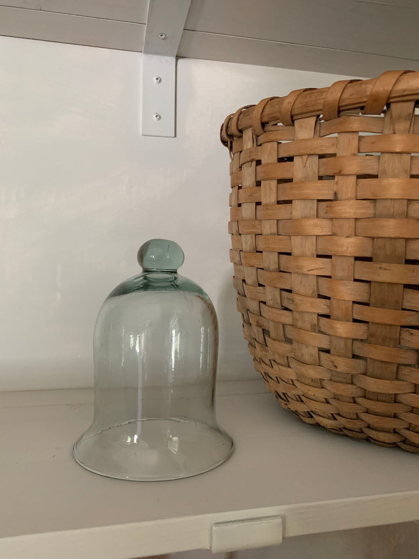 Antique French green blown glass cloche
