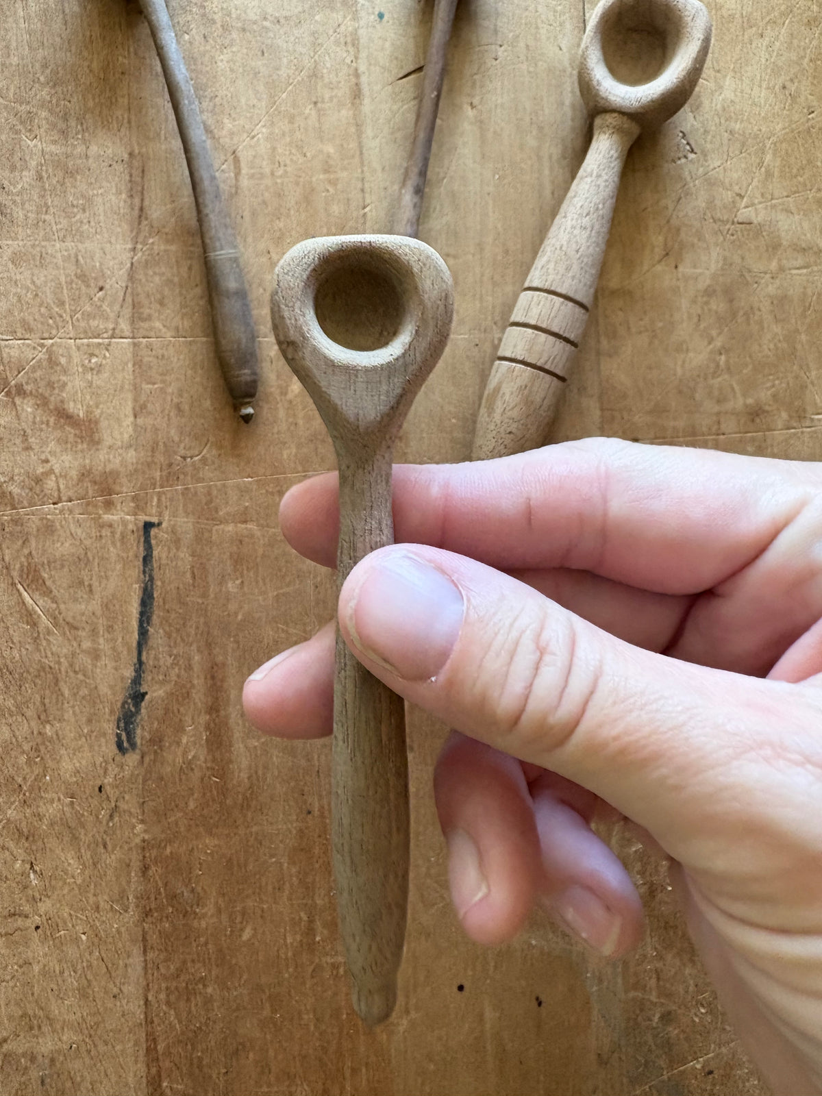Antique primitive chunky wooden salt spoon