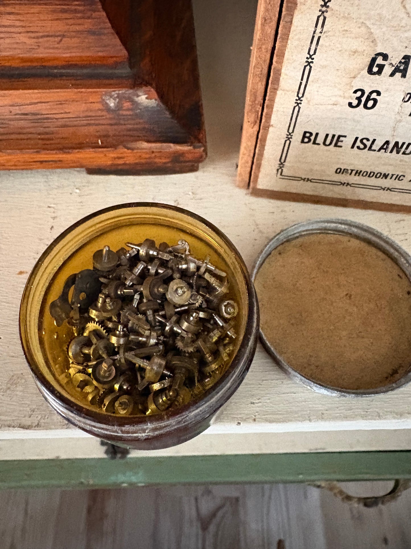 Antique small amber watch maker jar