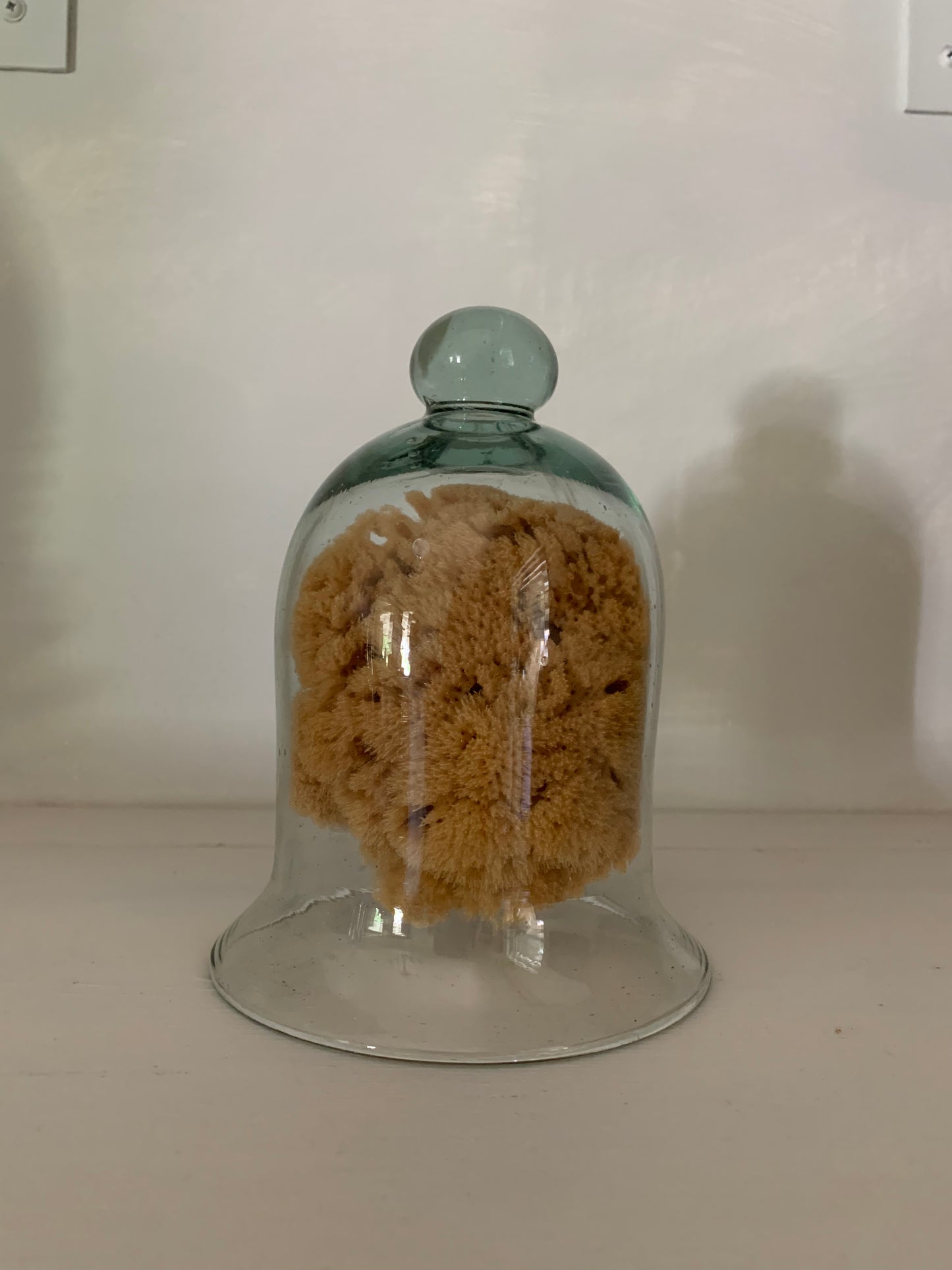 Antique French green blown glass cloche