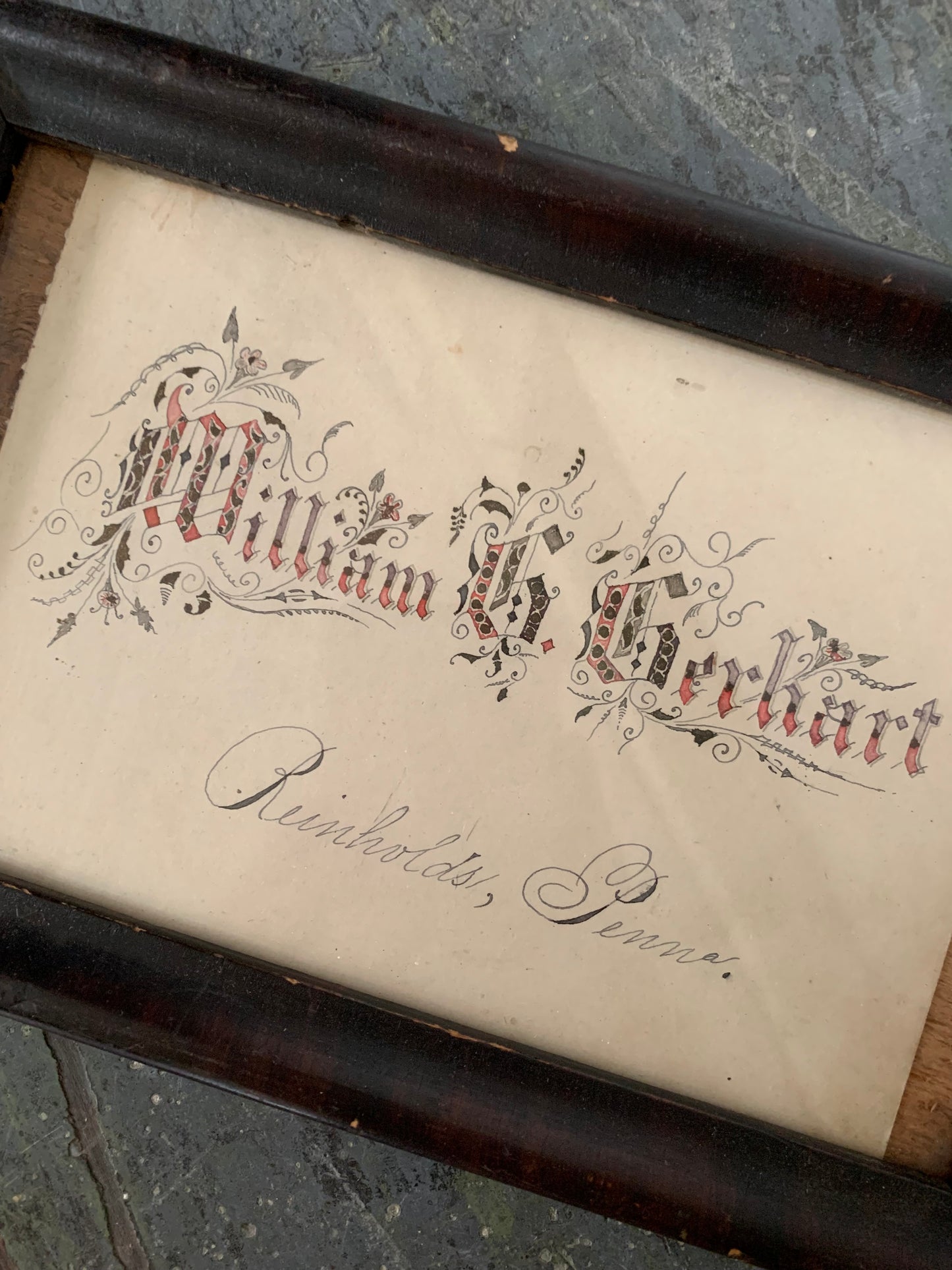 Antique framed penmanship
