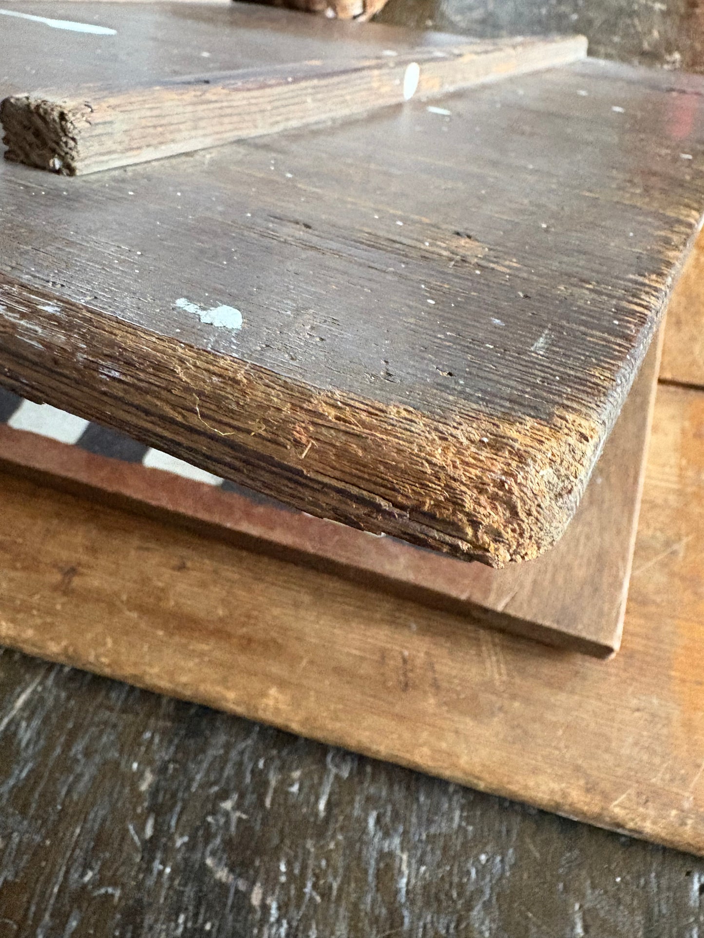 Antique Early Primitive Wood Folk Art Paper Cover Checkerboard