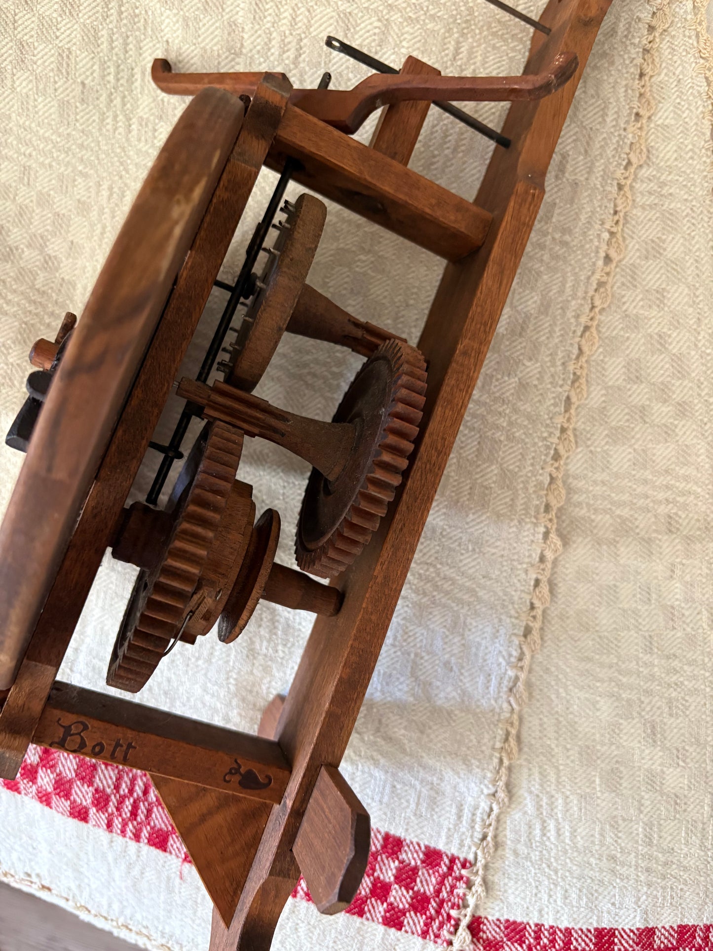 Vintage folk art wooden clock by “BOTT”