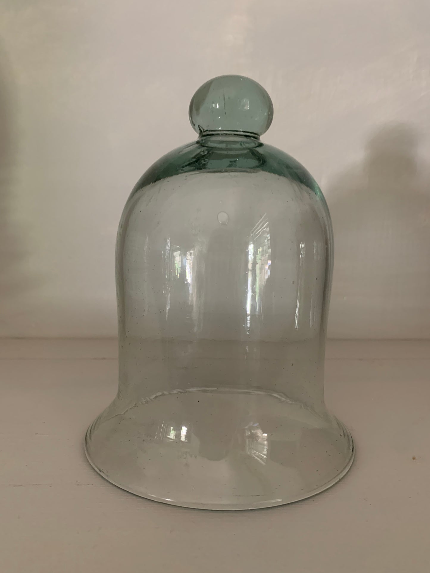 Antique French green blown glass cloche