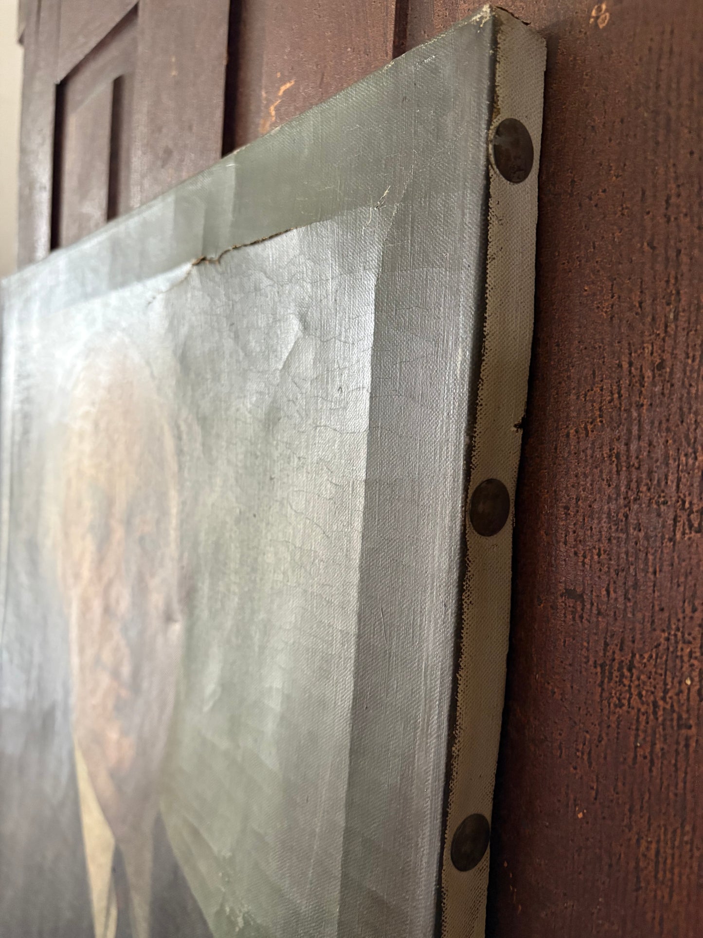 Vintage portrait painting of man on canvas