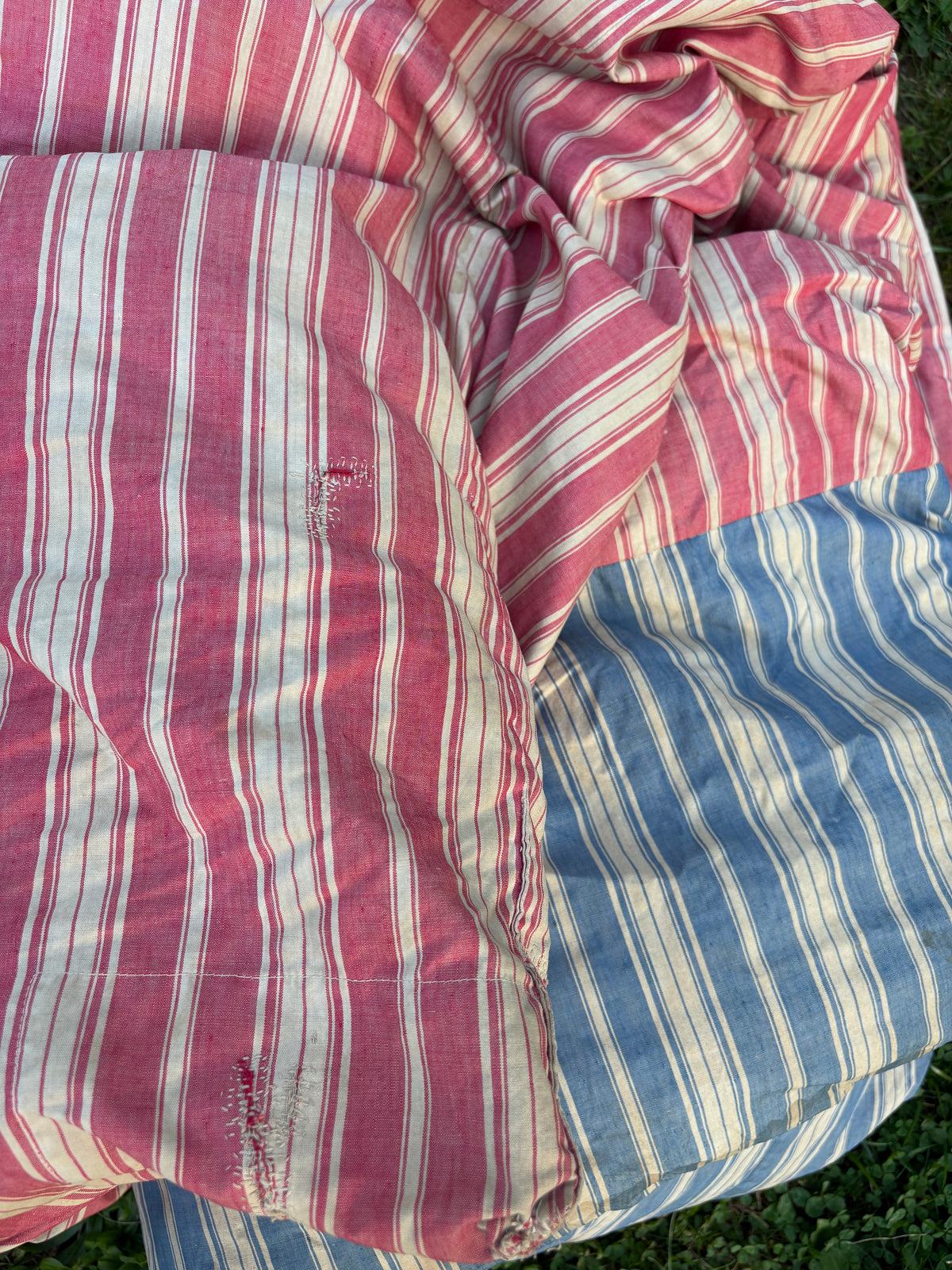 Vintage ticking stripe feather mattress