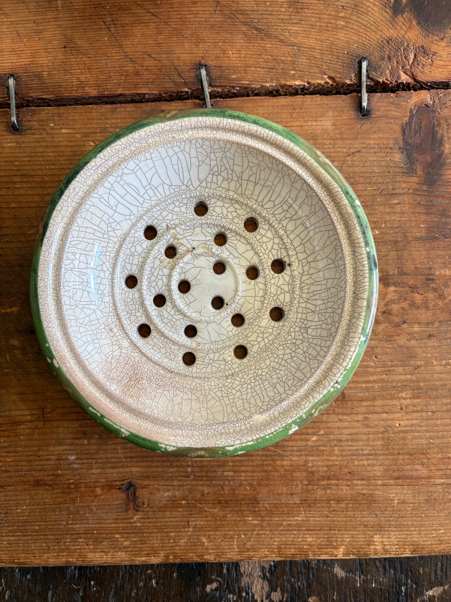 Antique ironstone dairy soap strainer