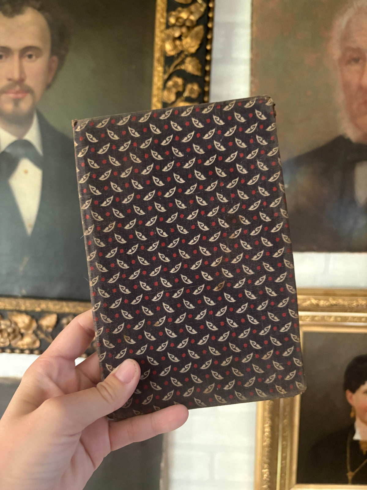 Antique early fabric covered school book