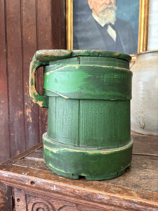 Antique wooden green tankard