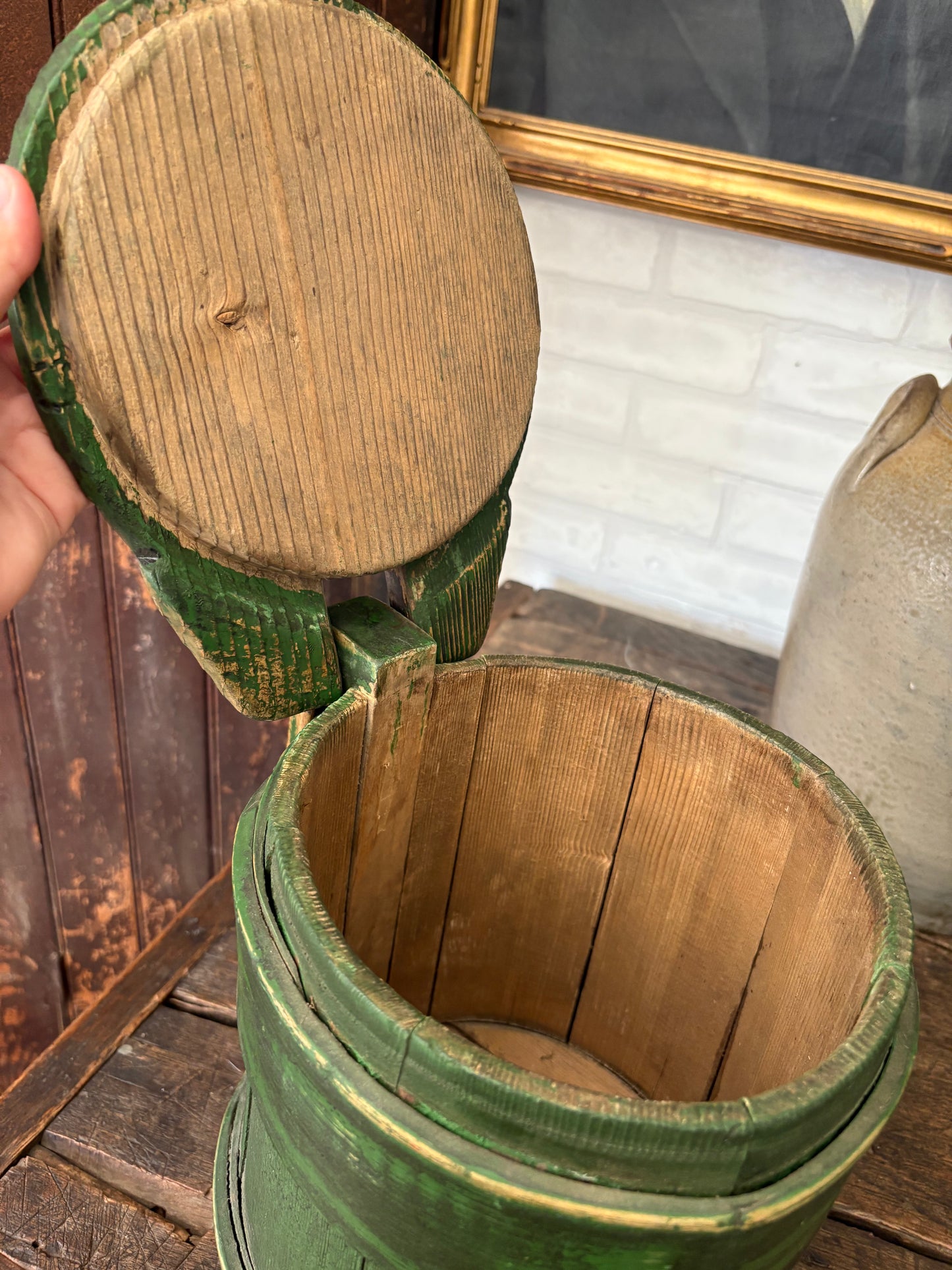 Antique wooden green tankard