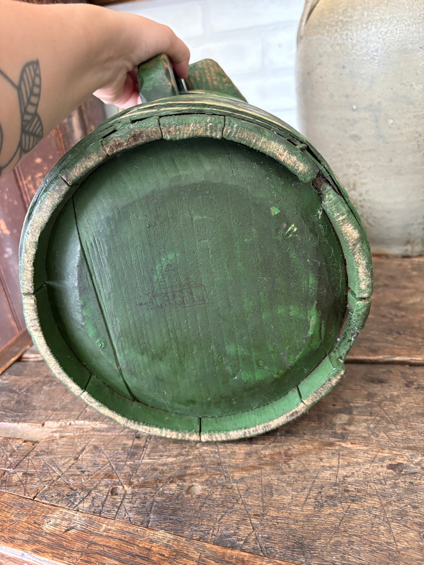 Antique wooden green tankard