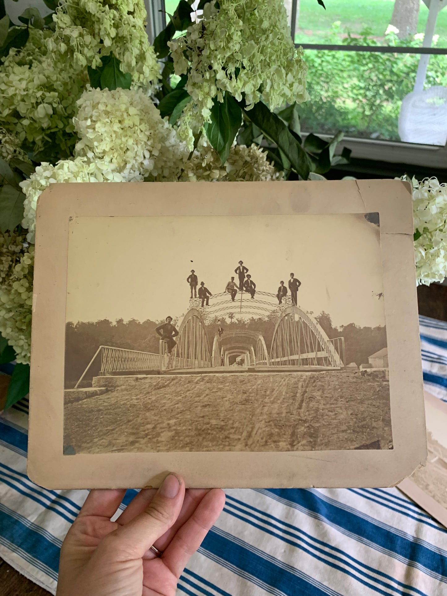 Vintage photos of men on bridge