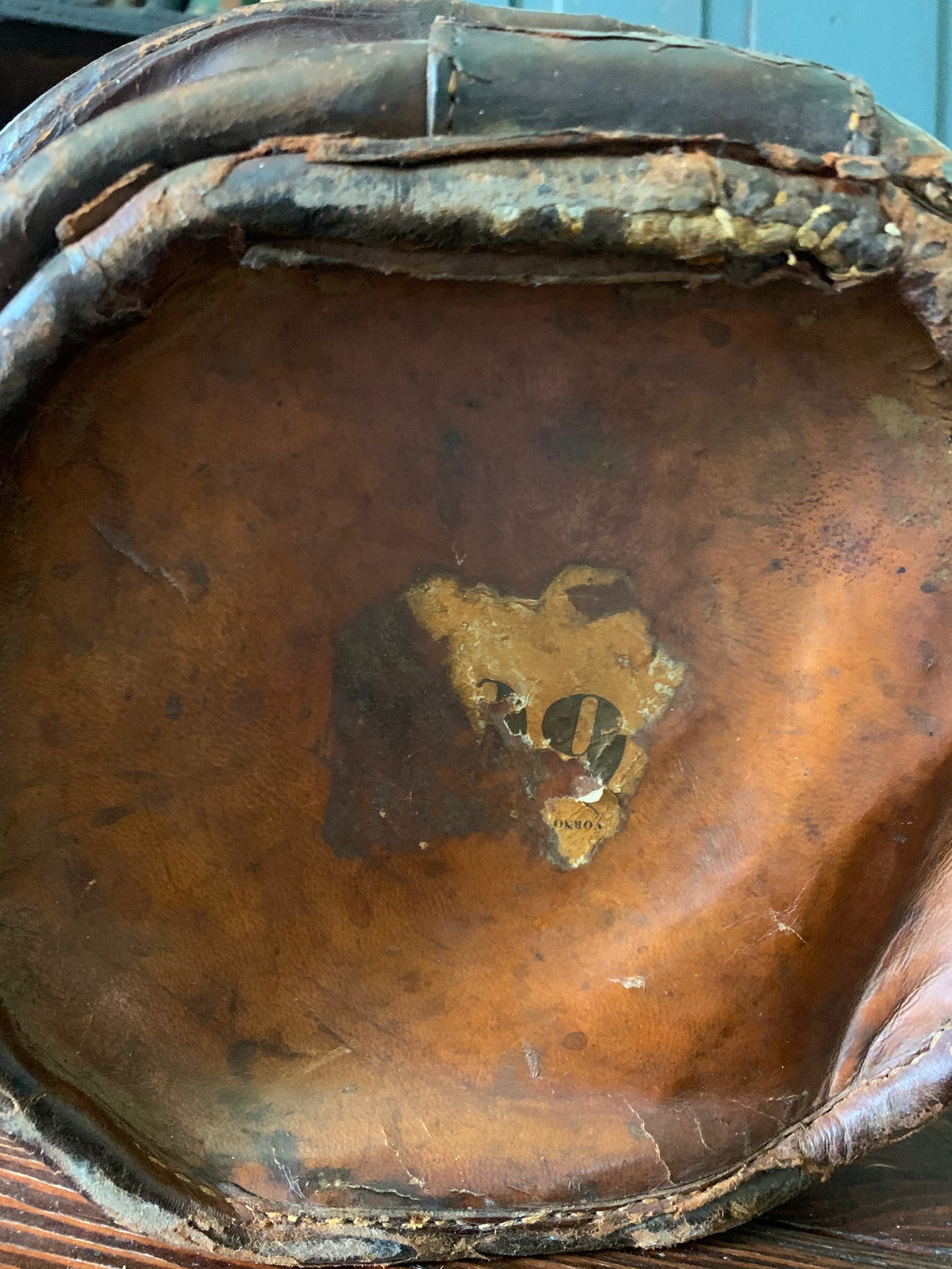 Antique 1800s leather hat box with original hat