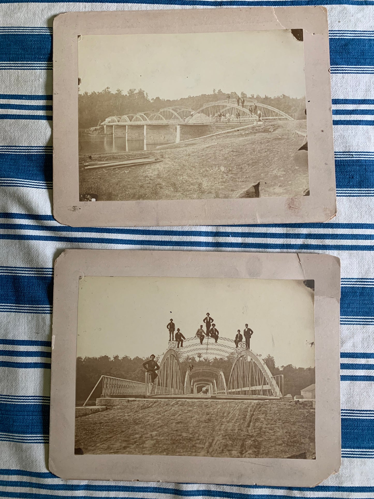 Vintage photos of men on bridge